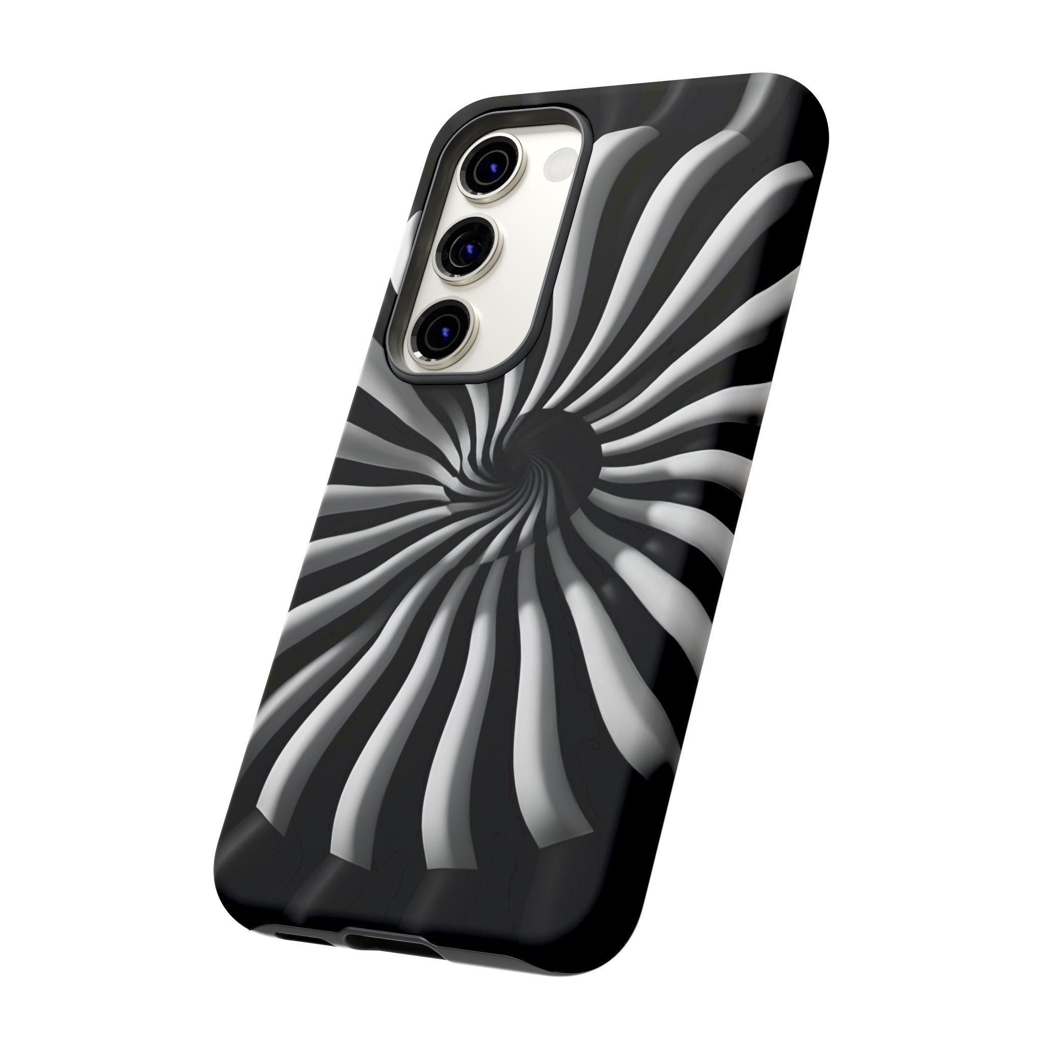 Hypnotic Black and White Spiral Phone Case – Optical Illusion Design for iPhone & Galaxy