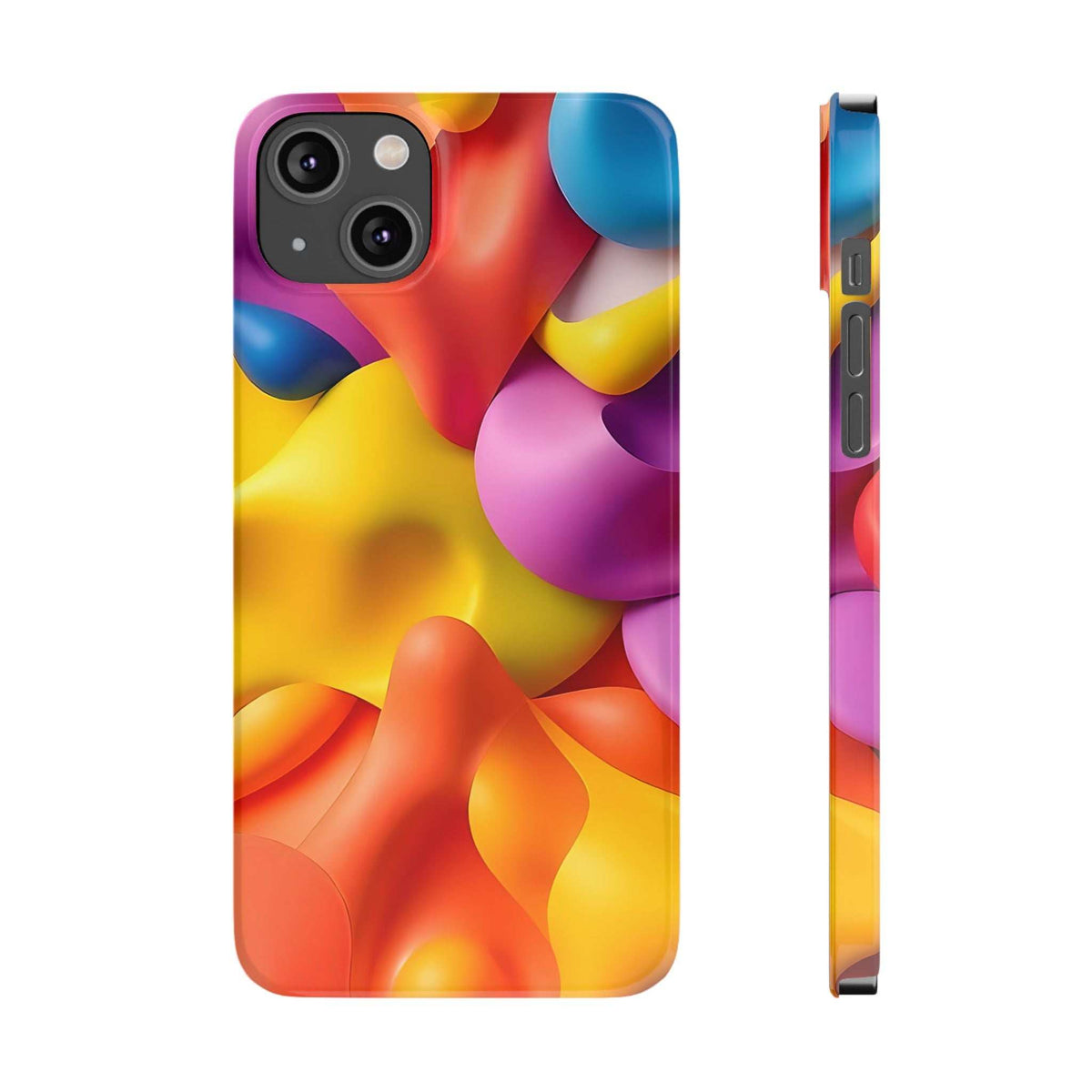 Multicolor abstract phone case with camera cutouts and slim side view