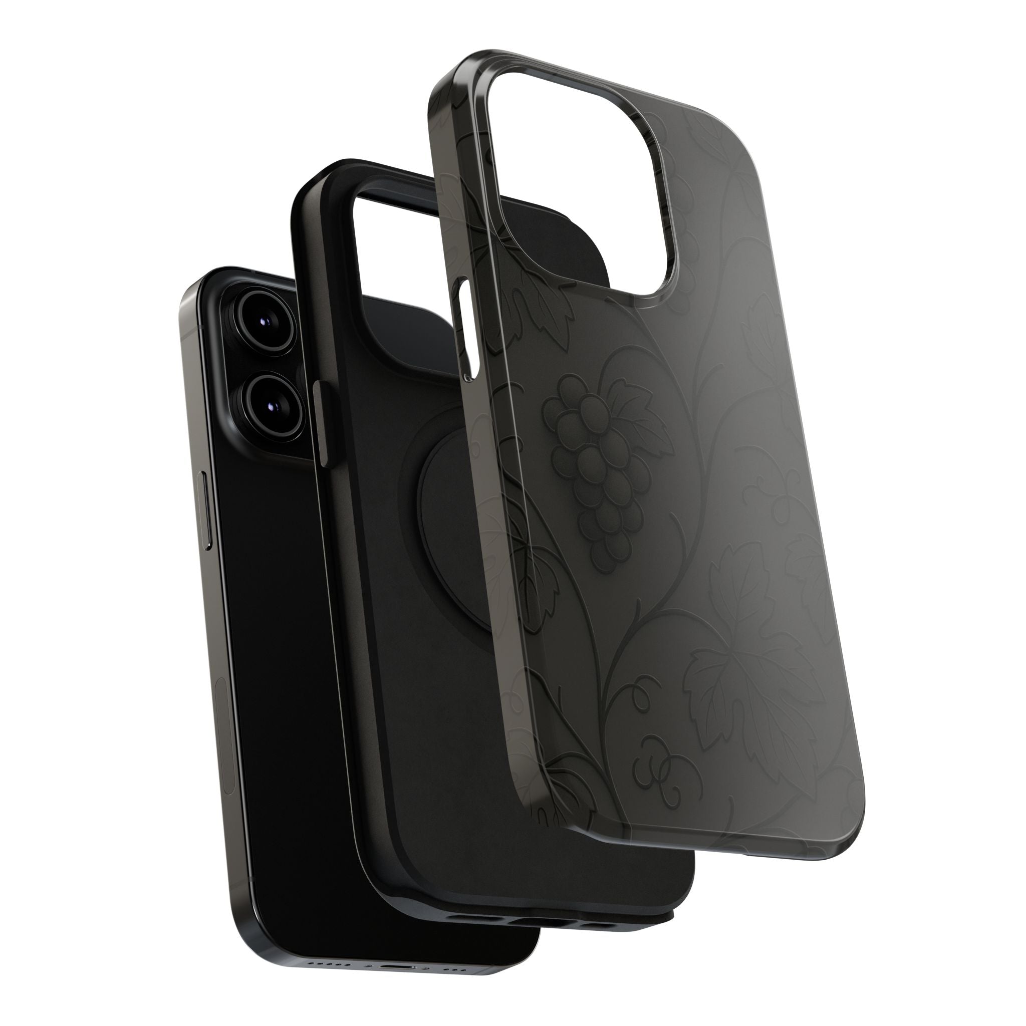 Embossed Grape Leaf Phone Case – Elegant Black Design for iPhone & Samsung