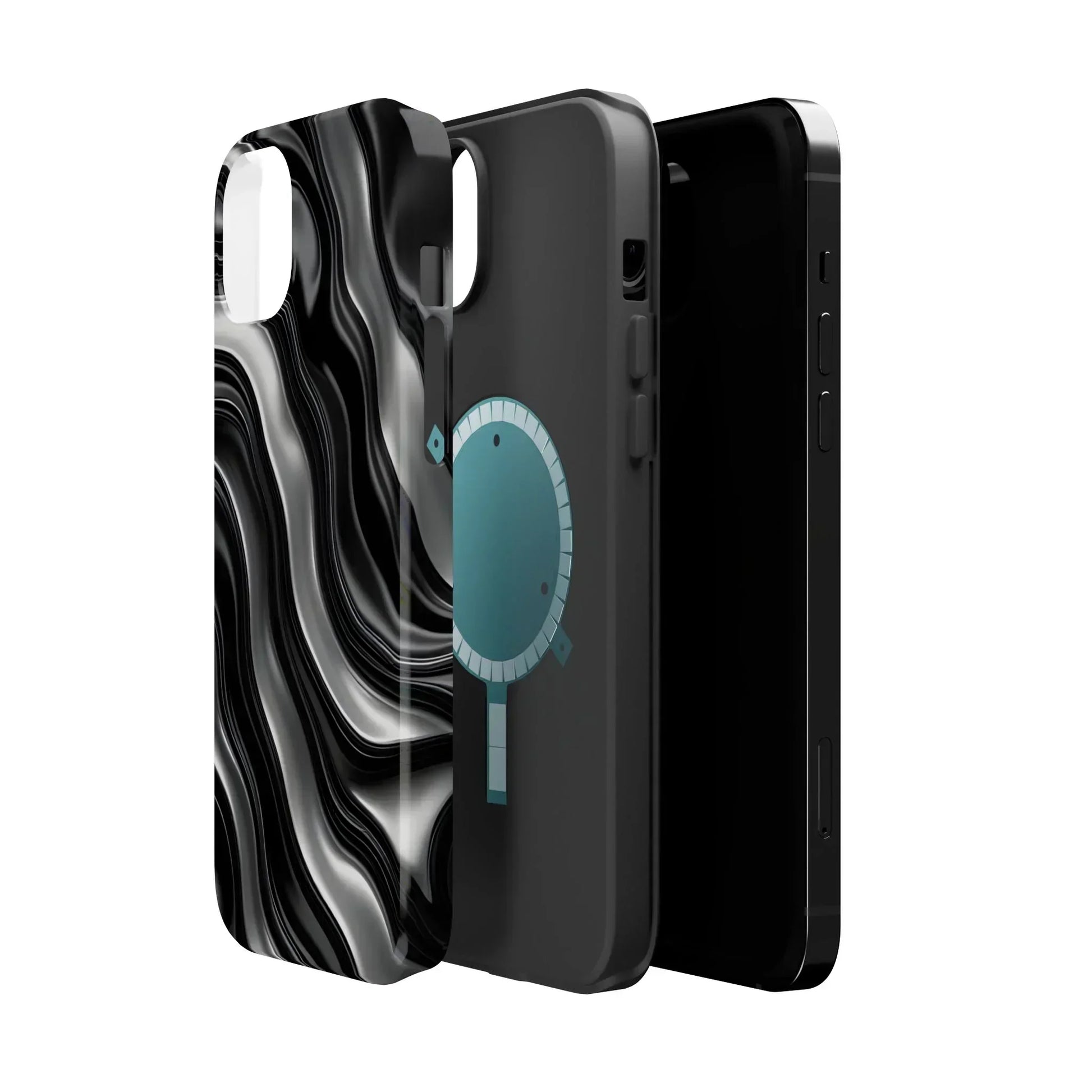 Wavy Illusion Black & Silver MagSafe® Tough Phone Case - KarArmDesign