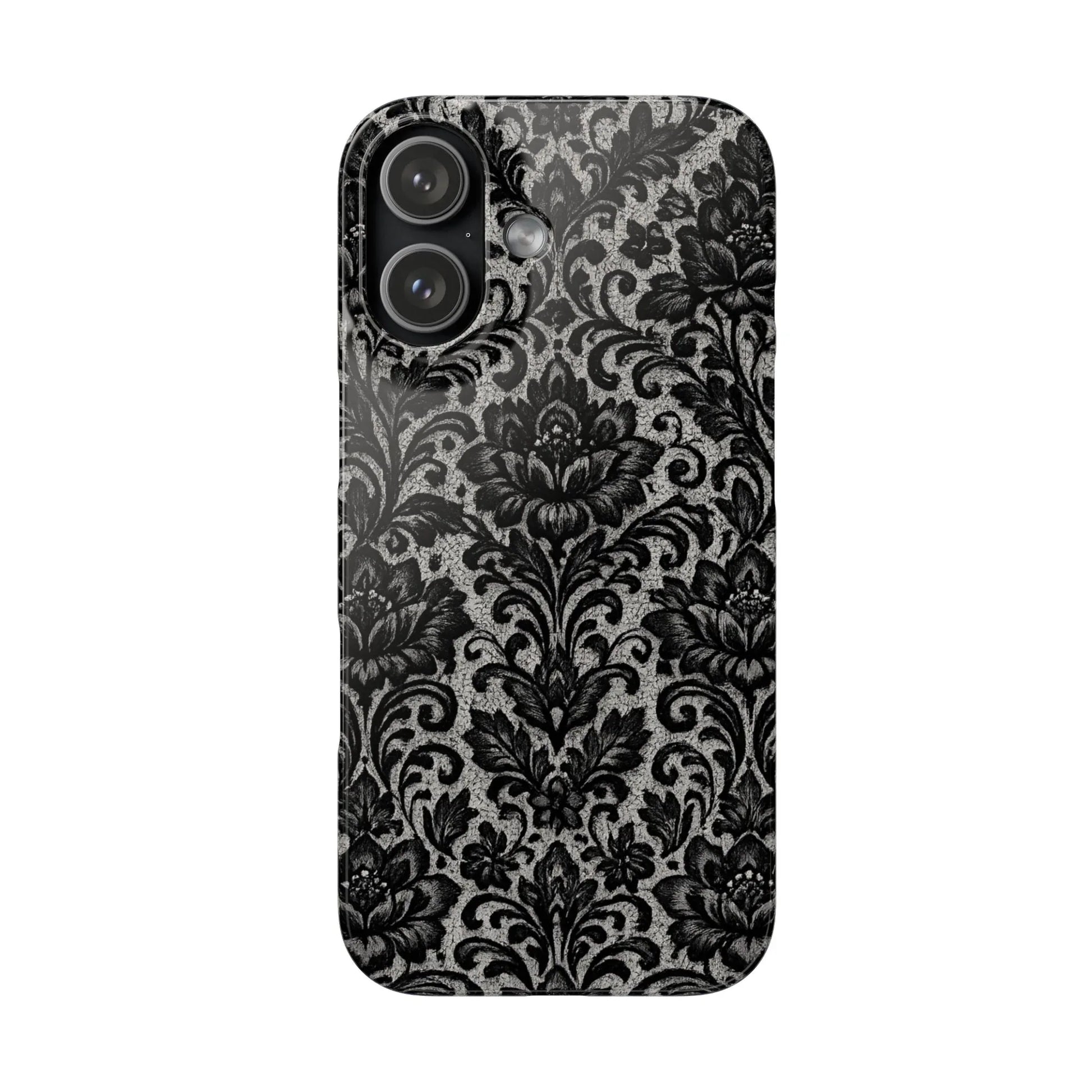 Black Damask Floral Phone Case for iPhone 11-17 and Galaxy S20-S25 - KARARMDESIGN