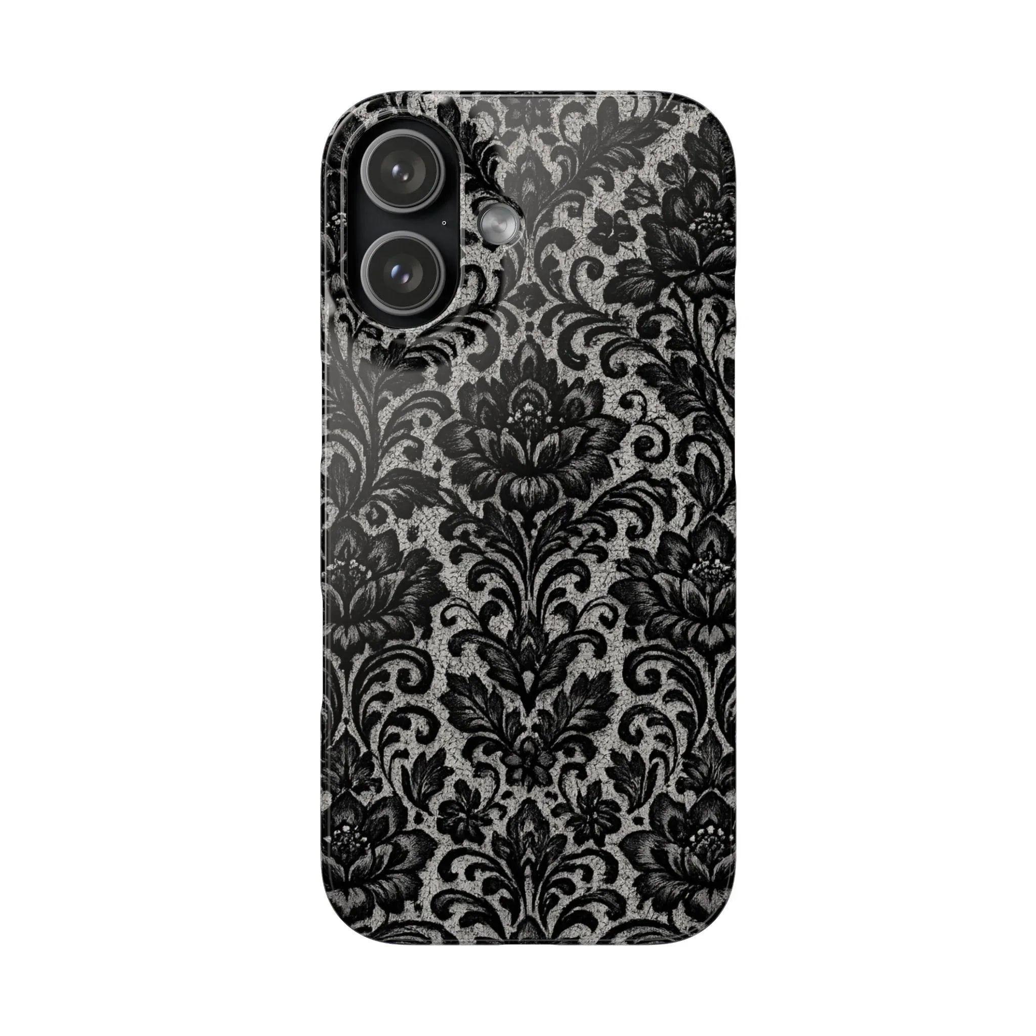 Black Damask Floral Phone Case for iPhone 11-17 and Galaxy S20-S25 - KARARMDESIGN