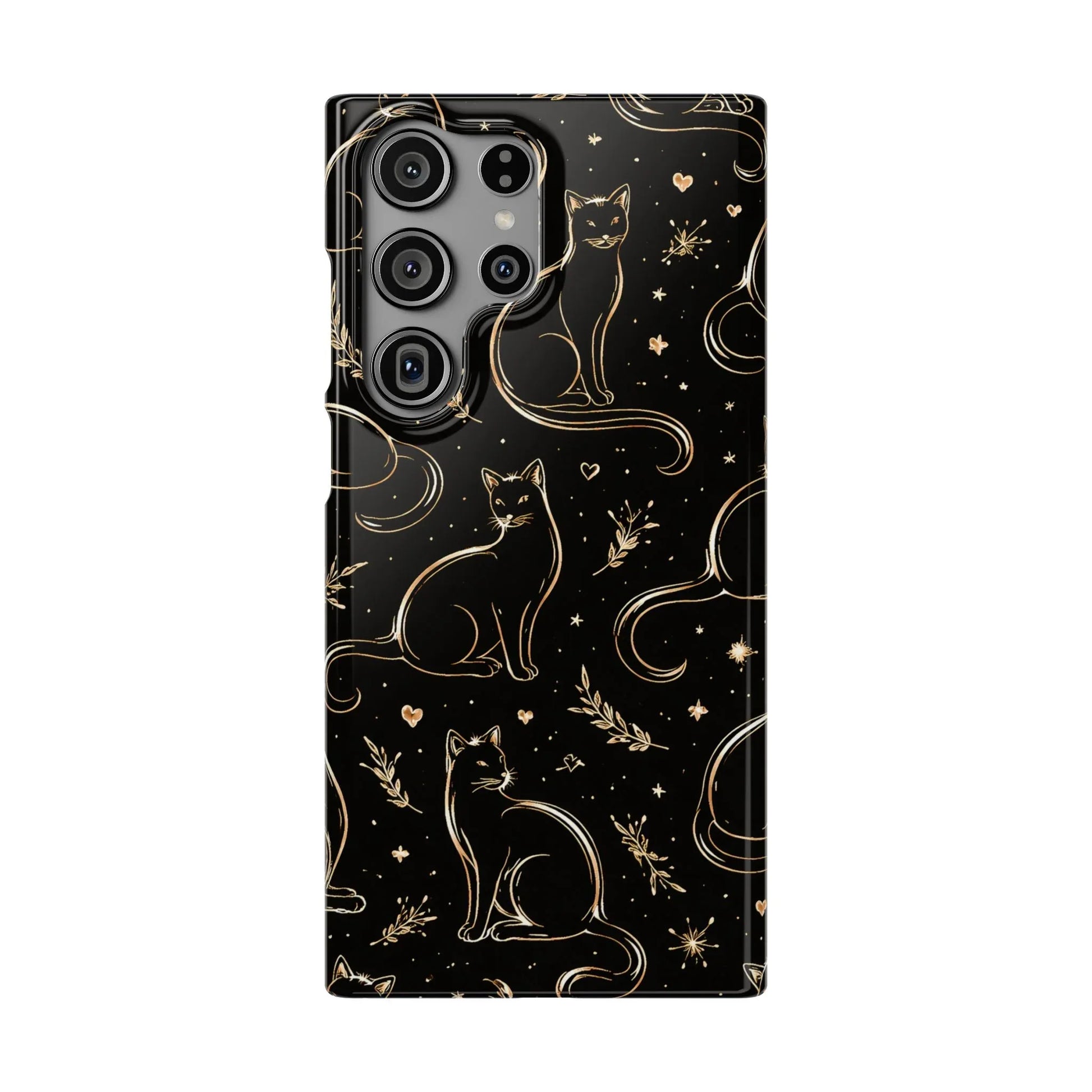 Golden Cat Pattern Phone Case for iPhone 11–17 & Galaxy S21–S25 - KARARMDESIGN