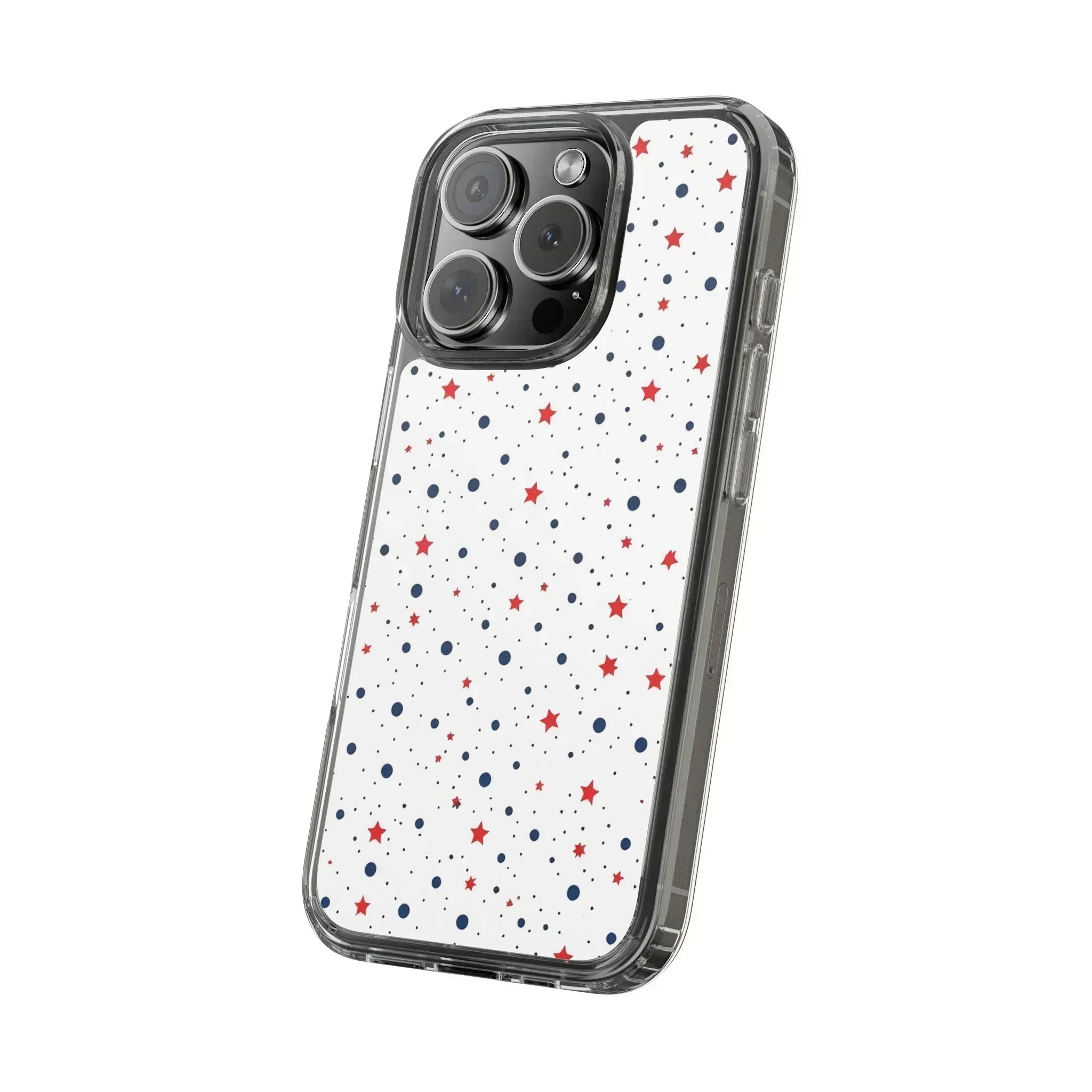 White Phone Case with Red Stars and Blue Polka Dots for iPhone and Galaxy - KARARMDESIGN