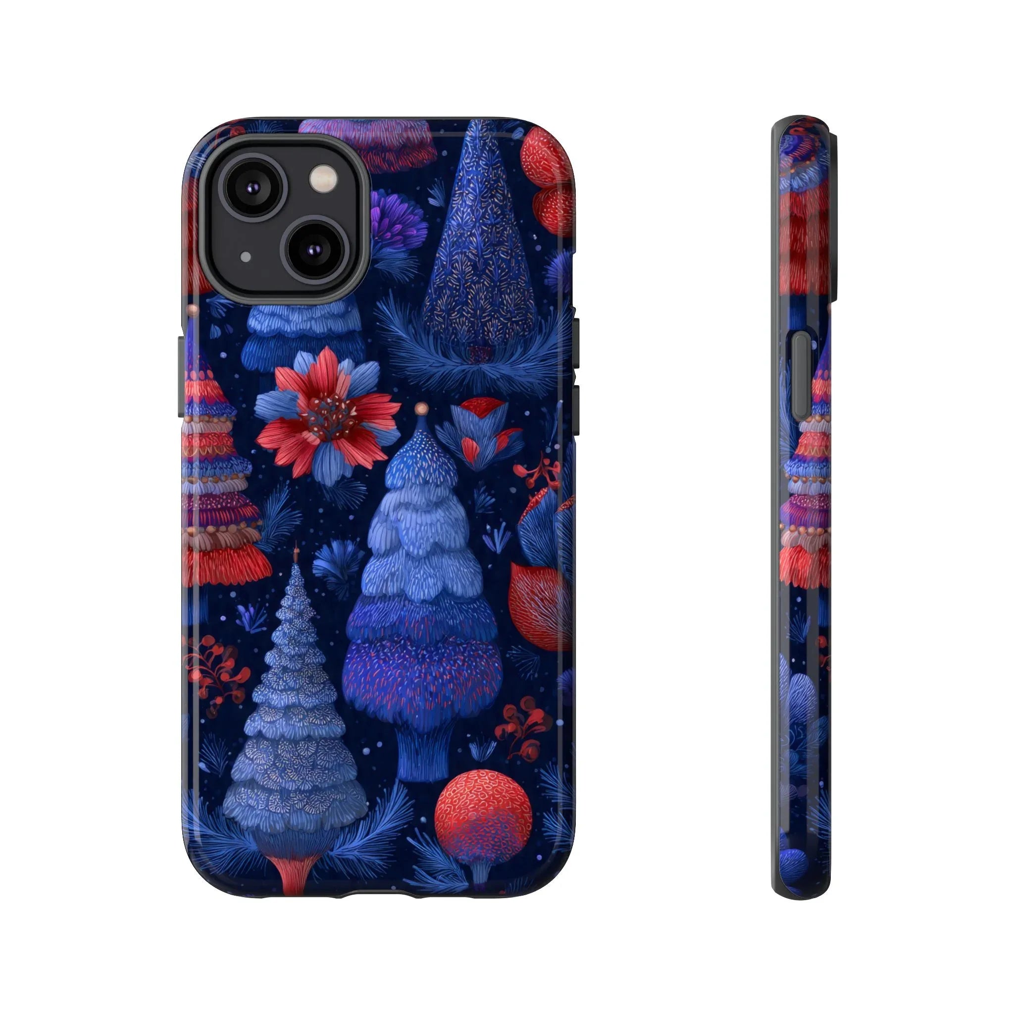 Midnight Blue Christmas Forest Phone Case for iPhone 8-17 and Galaxy S21–S25 - KARARMDESIGN