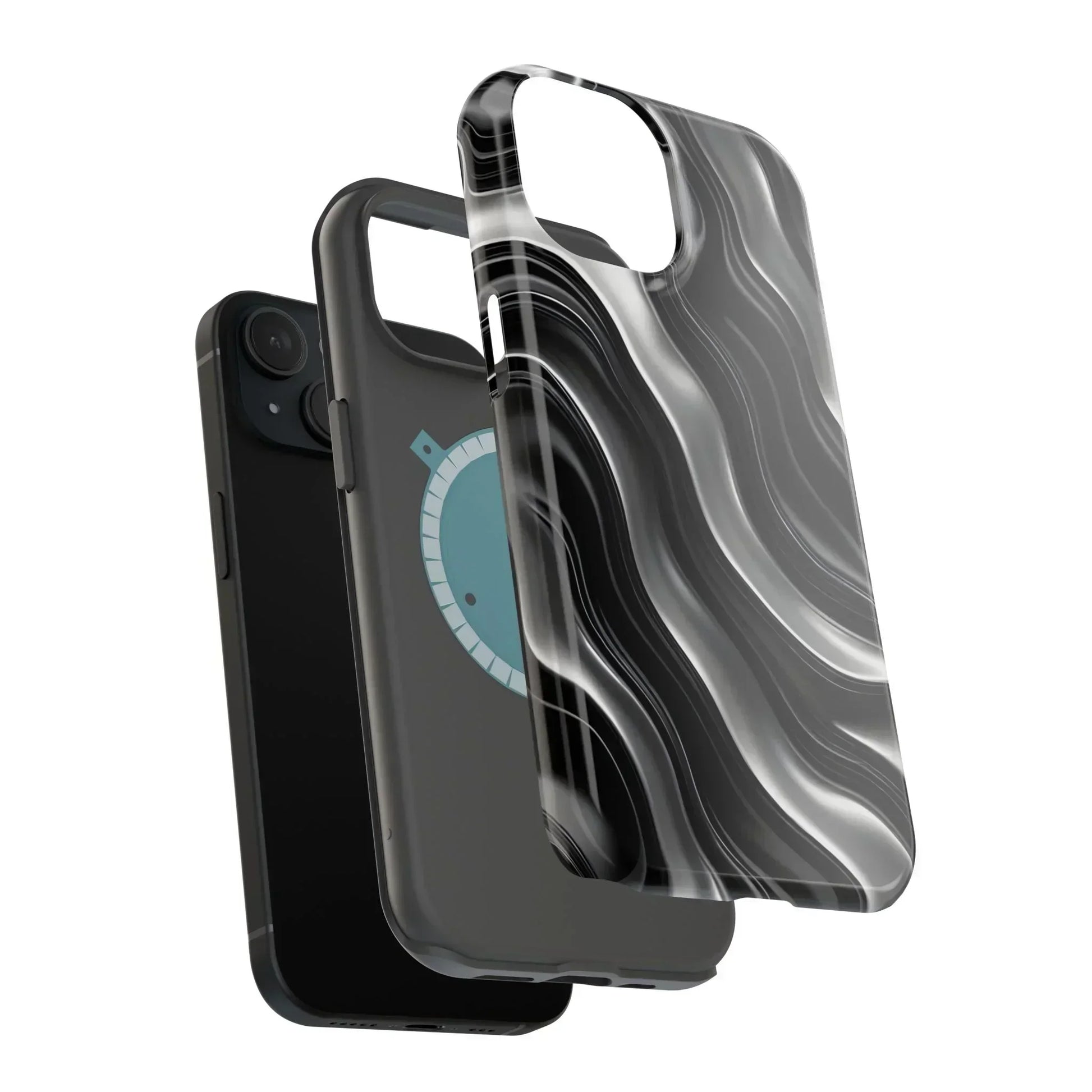 Wavy Illusion Black & Silver MagSafe® Tough Phone Case - KarArmDesign