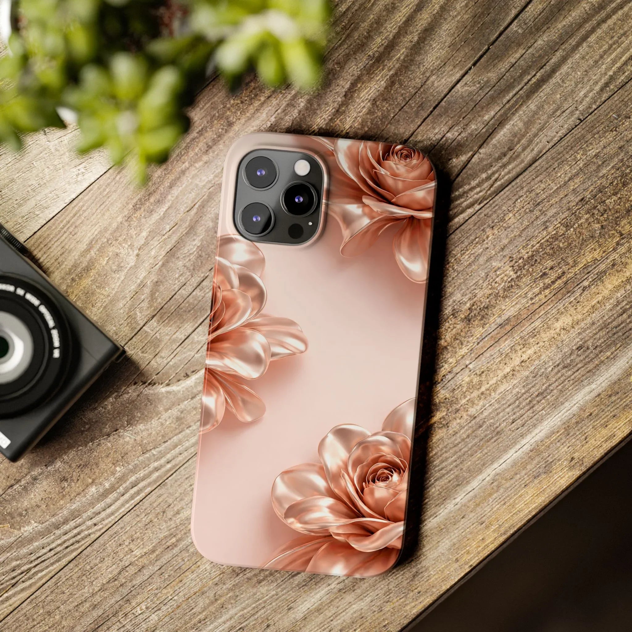 Blush Metallic Flower Case for iPhone 11-17 - KARARMDESIGN