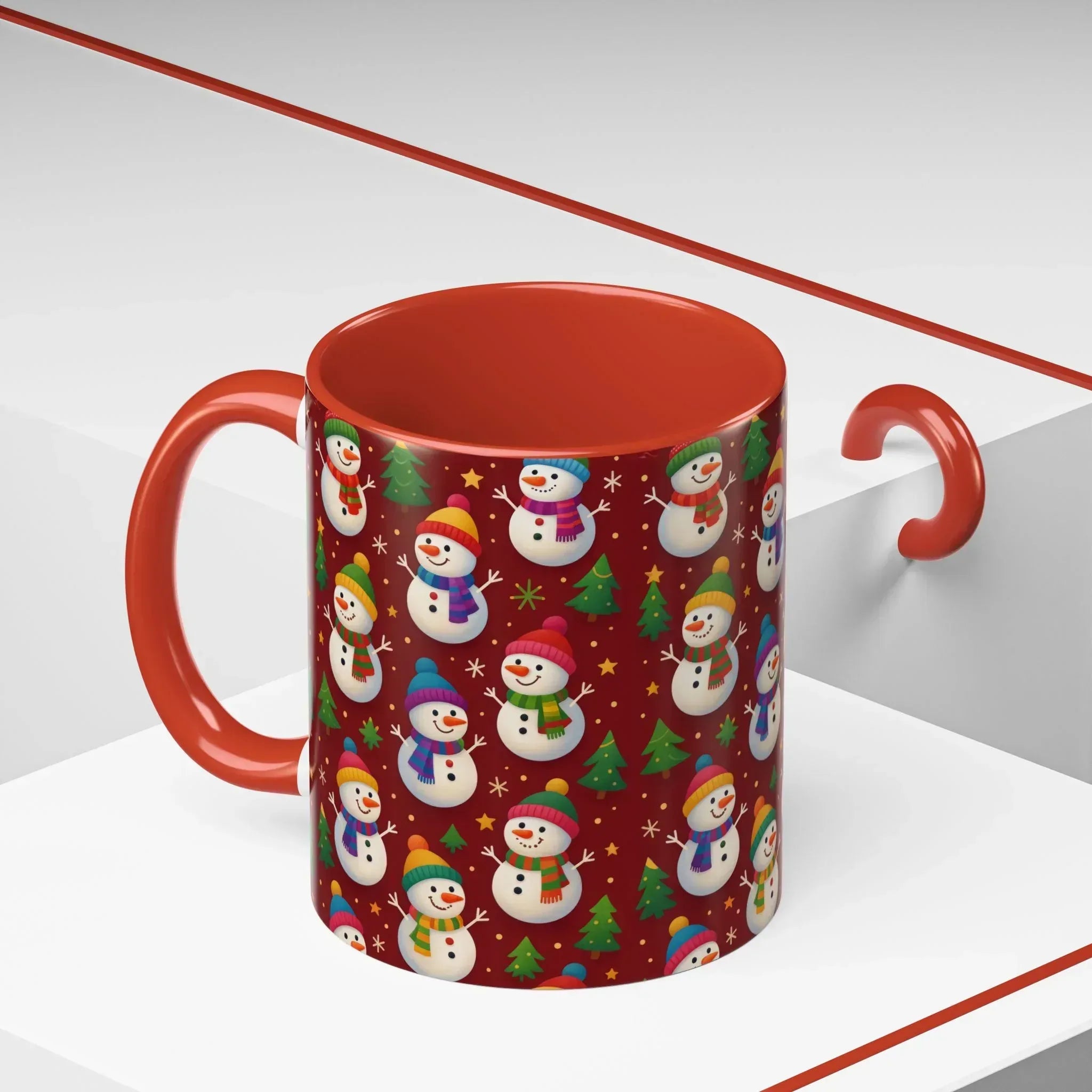 Festive Snowman Parade Accent Coffee Mug (11oz) - KARARMDESIGN