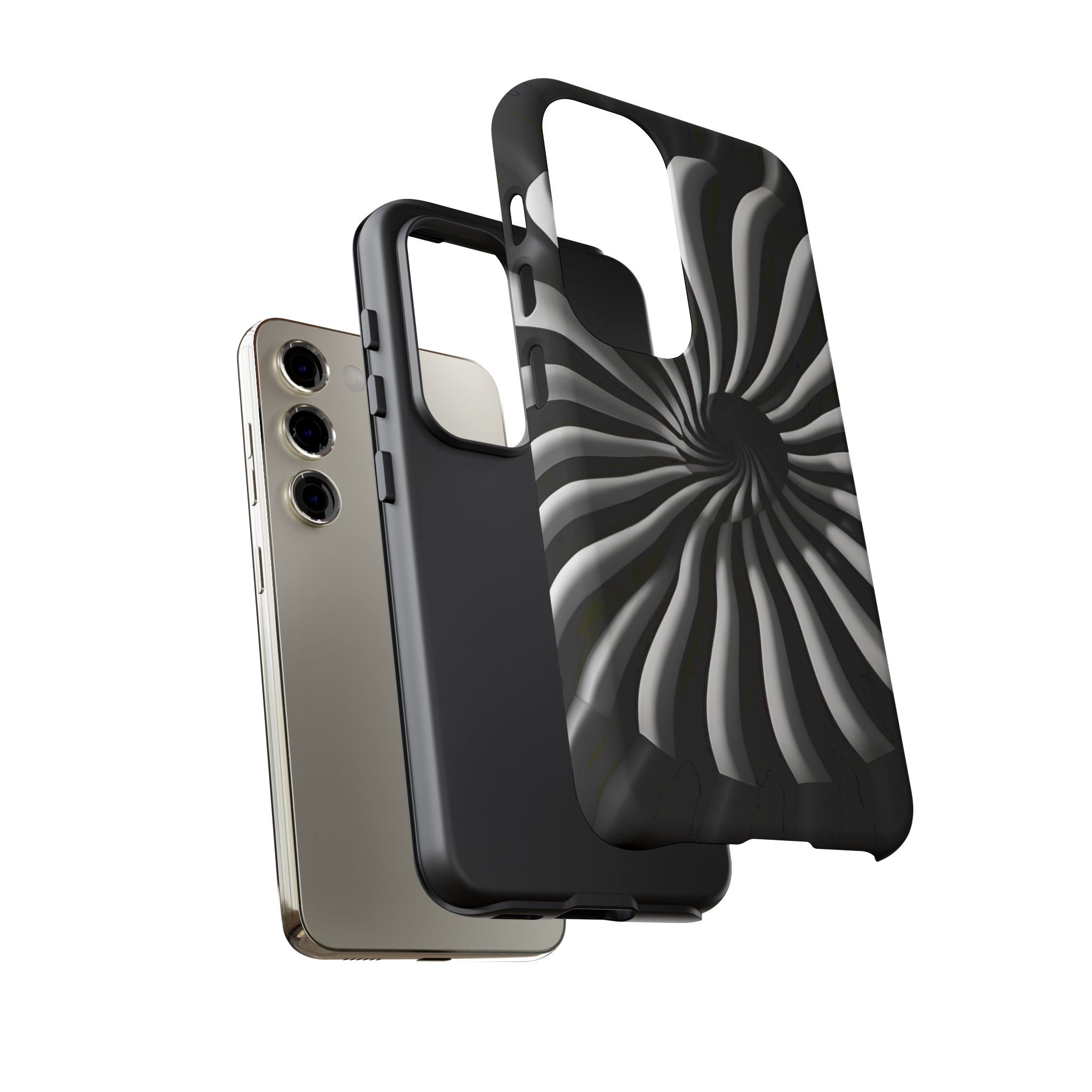 Hypnotic Black and White Spiral Phone Case – Optical Illusion Design for iPhone & Galaxy
