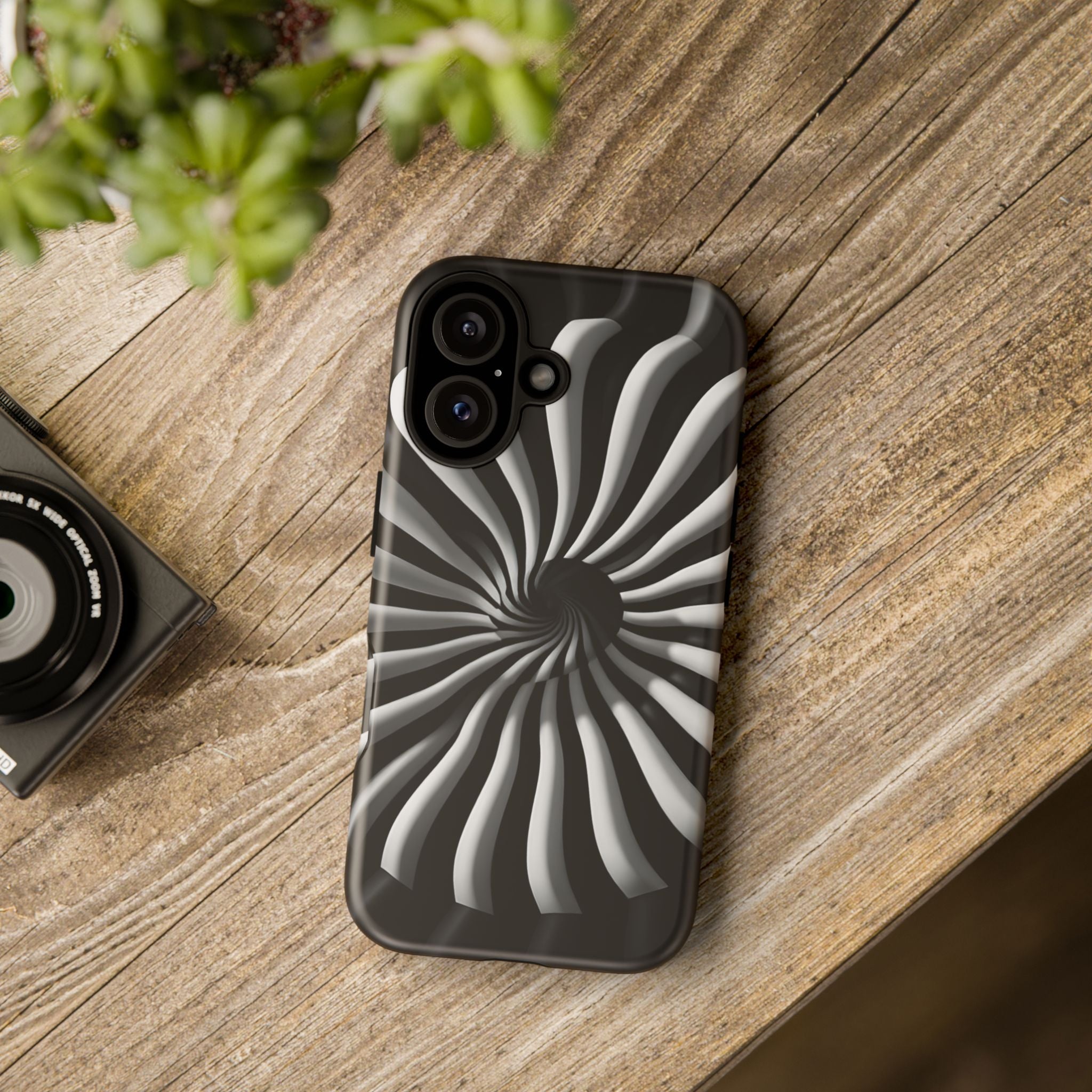 Hypnotic Black and White Spiral Phone Case – Optical Illusion Design for iPhone & Galaxy