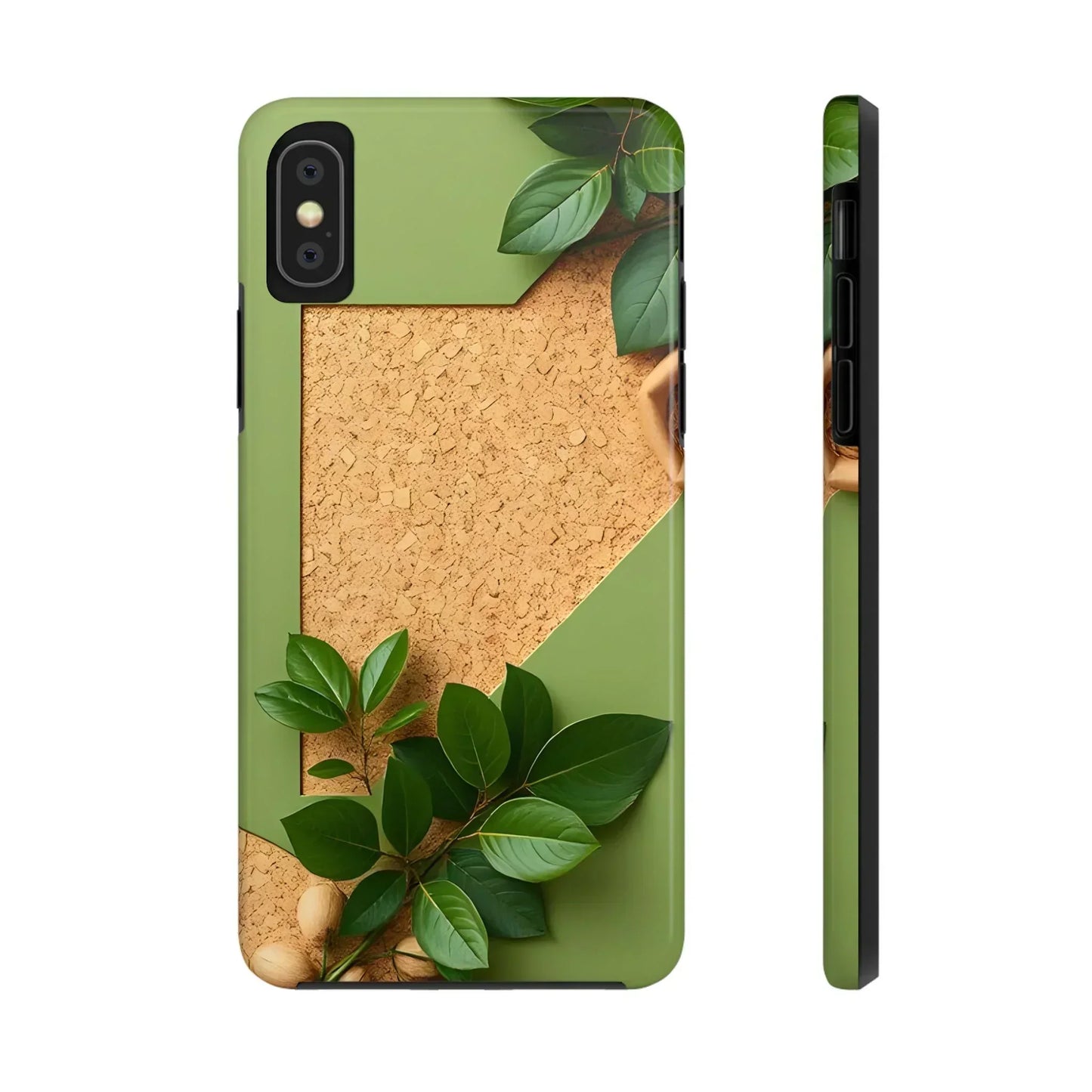 Eco-Inspired Tough Phone Case – Cork Texture with Leaf & Seed Design for iPhone 7-16 and Samsung Galaxy S21-S24 - KarArmDesign