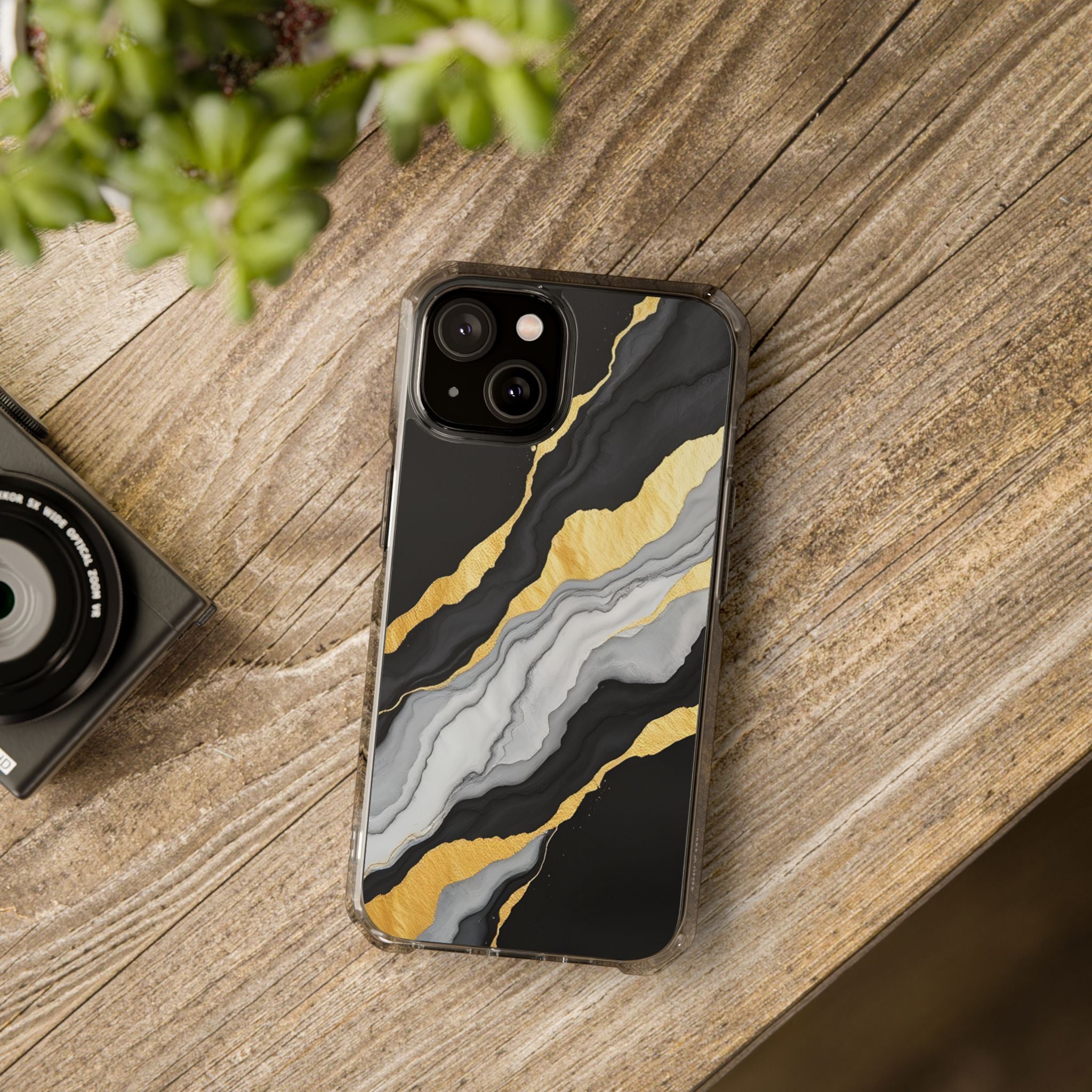 Luxury Black and Gold Marble Magnetic Phone Case for iPhone 14-17
