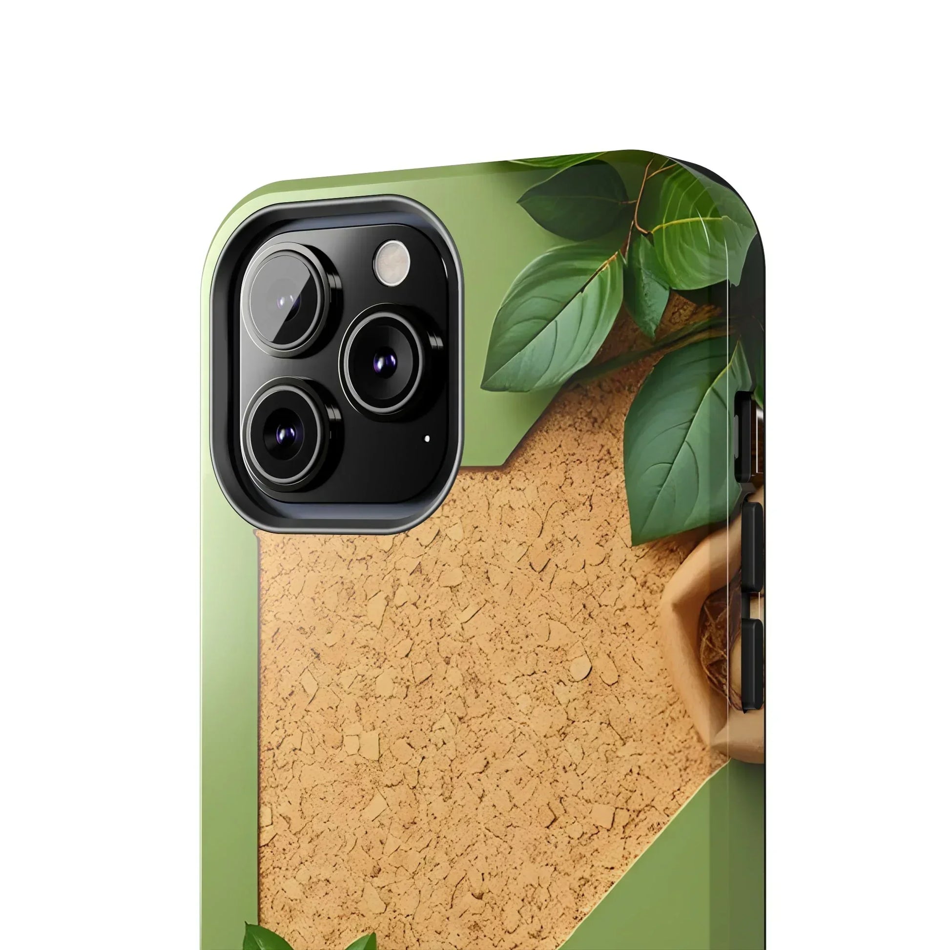 Eco-Inspired Tough Phone Case – Cork Texture with Leaf & Seed Design for iPhone 7-16 and Samsung Galaxy S21-S24 - KarArmDesign