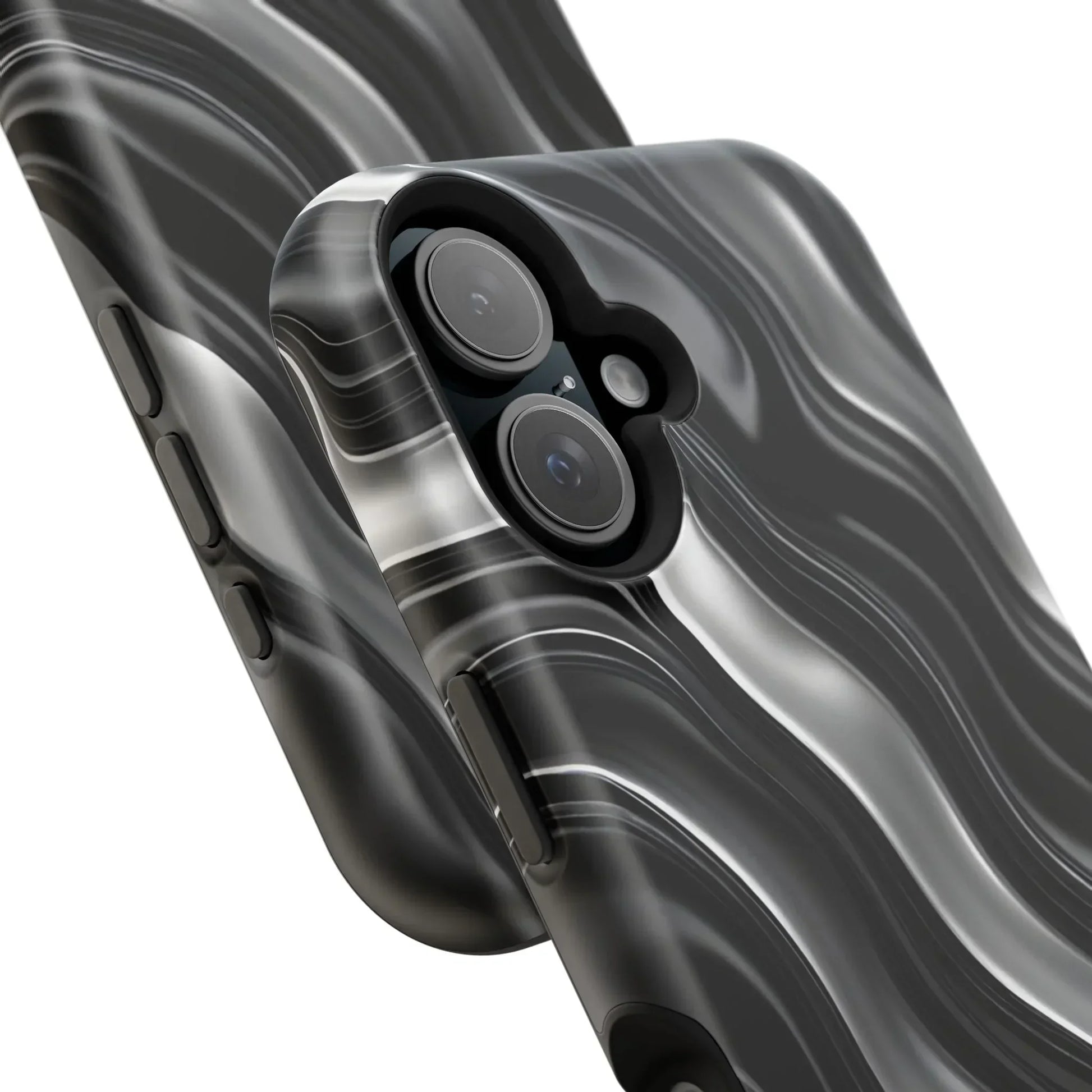 Wavy Illusion Black & Silver MagSafe® Tough Phone Case - KarArmDesign