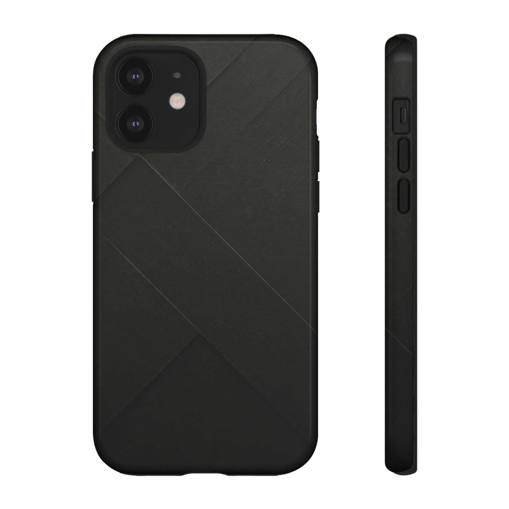 Matte black phone case with diagonal line pattern and camera cutouts
