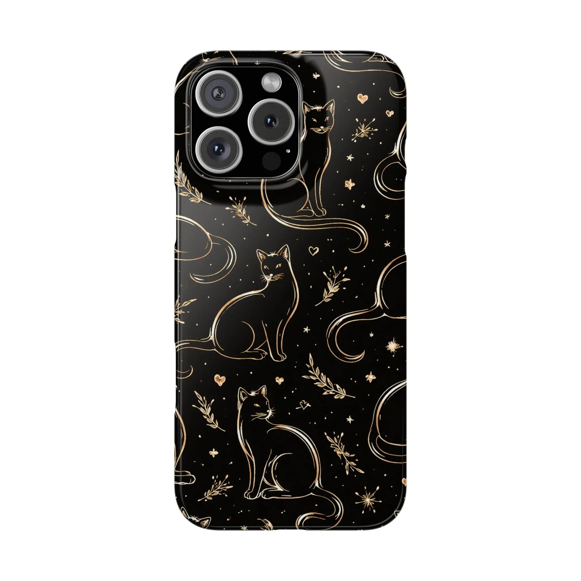 Golden Cat Pattern Phone Case for iPhone 11–17 & Galaxy S21–S25 - KARARMDESIGN