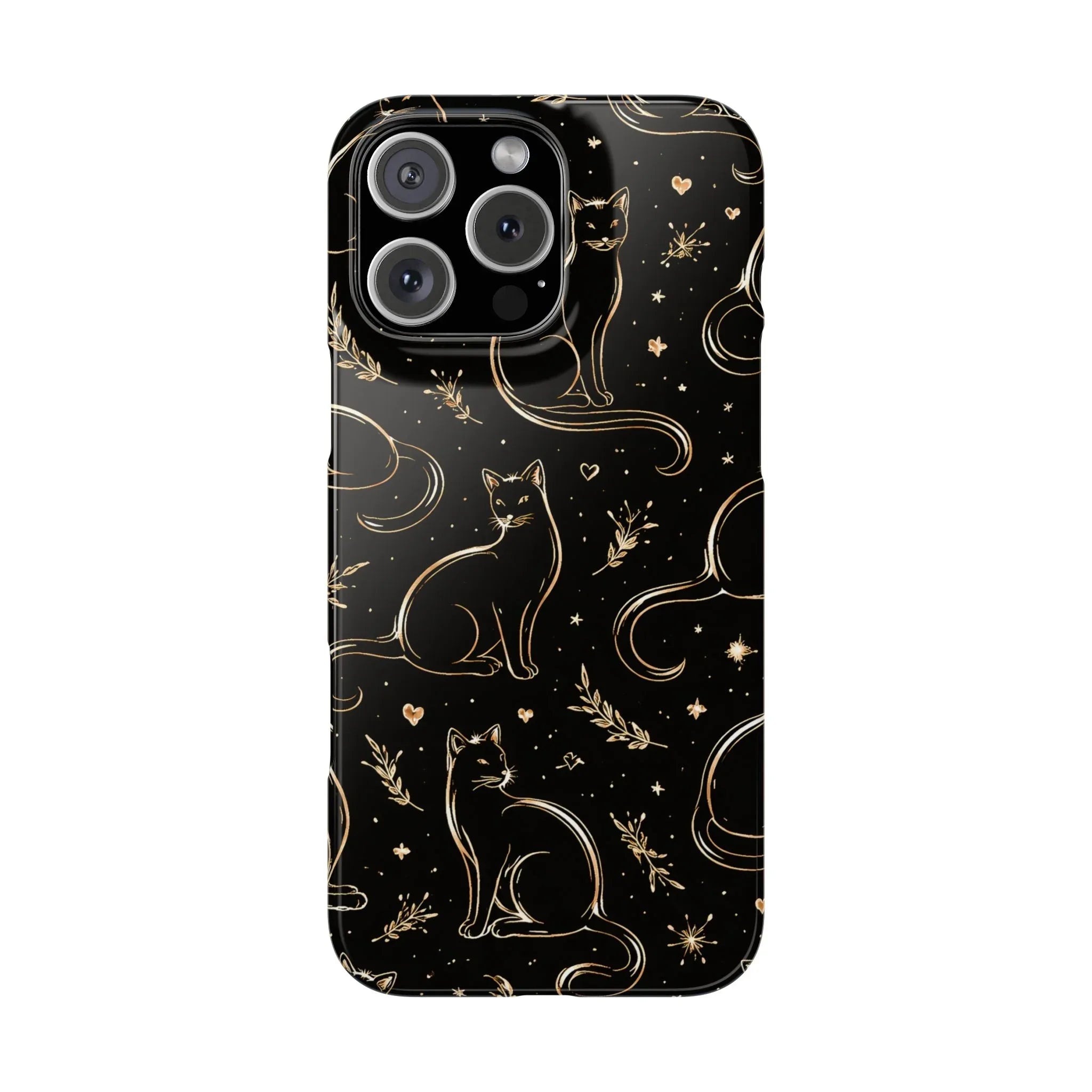 Golden Cat Pattern Phone Case for iPhone 11–17 & Galaxy S21–S25 - KARARMDESIGN