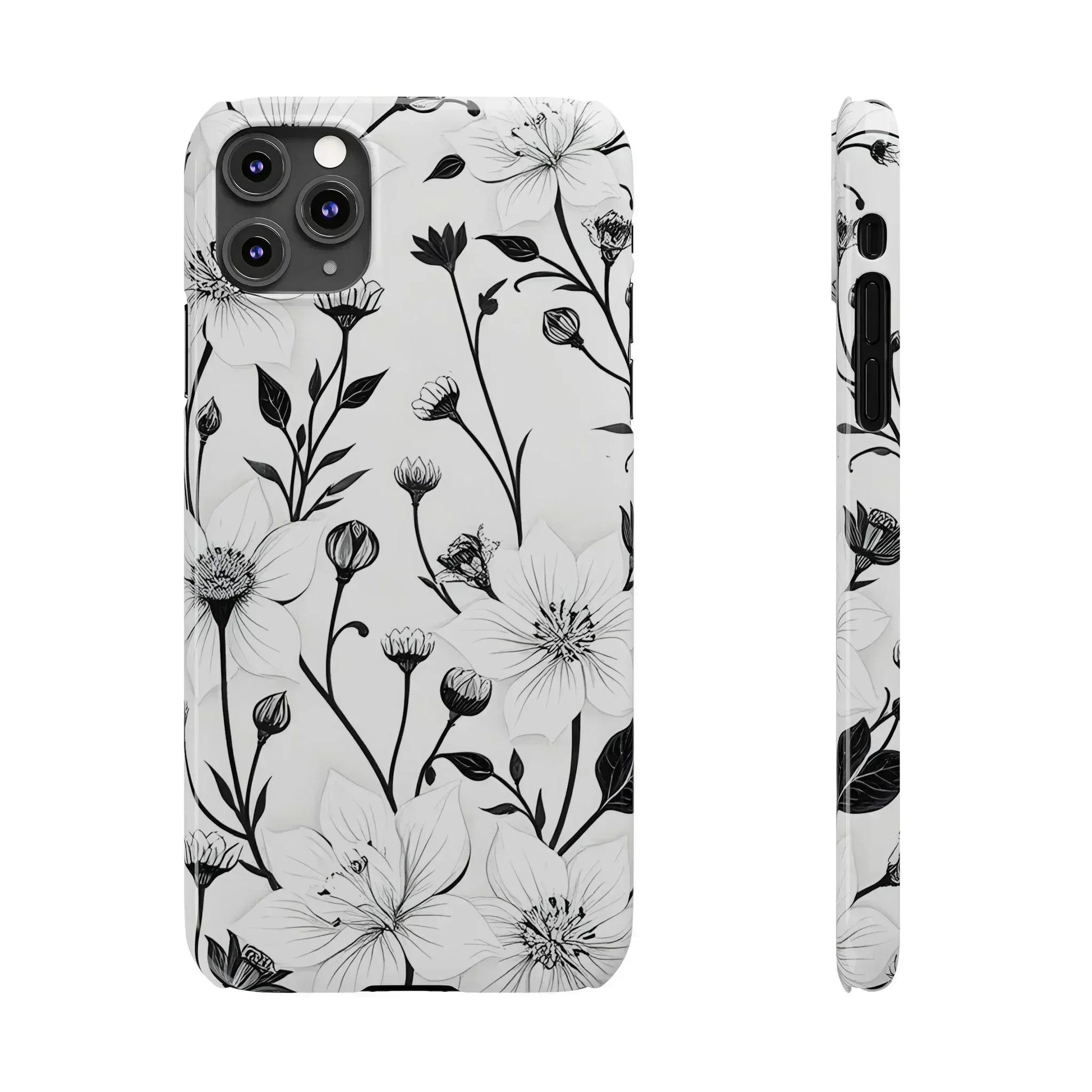 Monochrome Bloom Floral Phone Case for iPhone 11-16 - KARARMDESIGN
