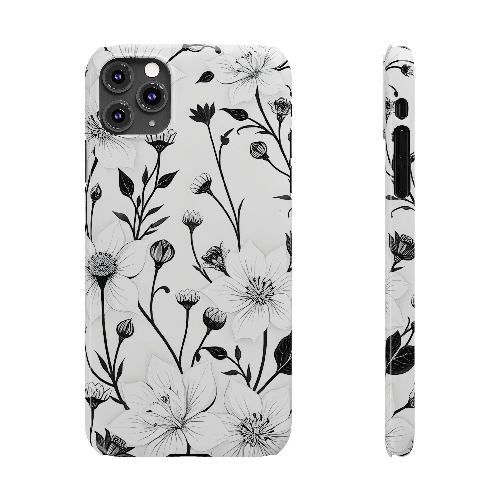 Monochrome Bloom Floral Phone Case for iPhone 11-16 - KARARMDESIGN