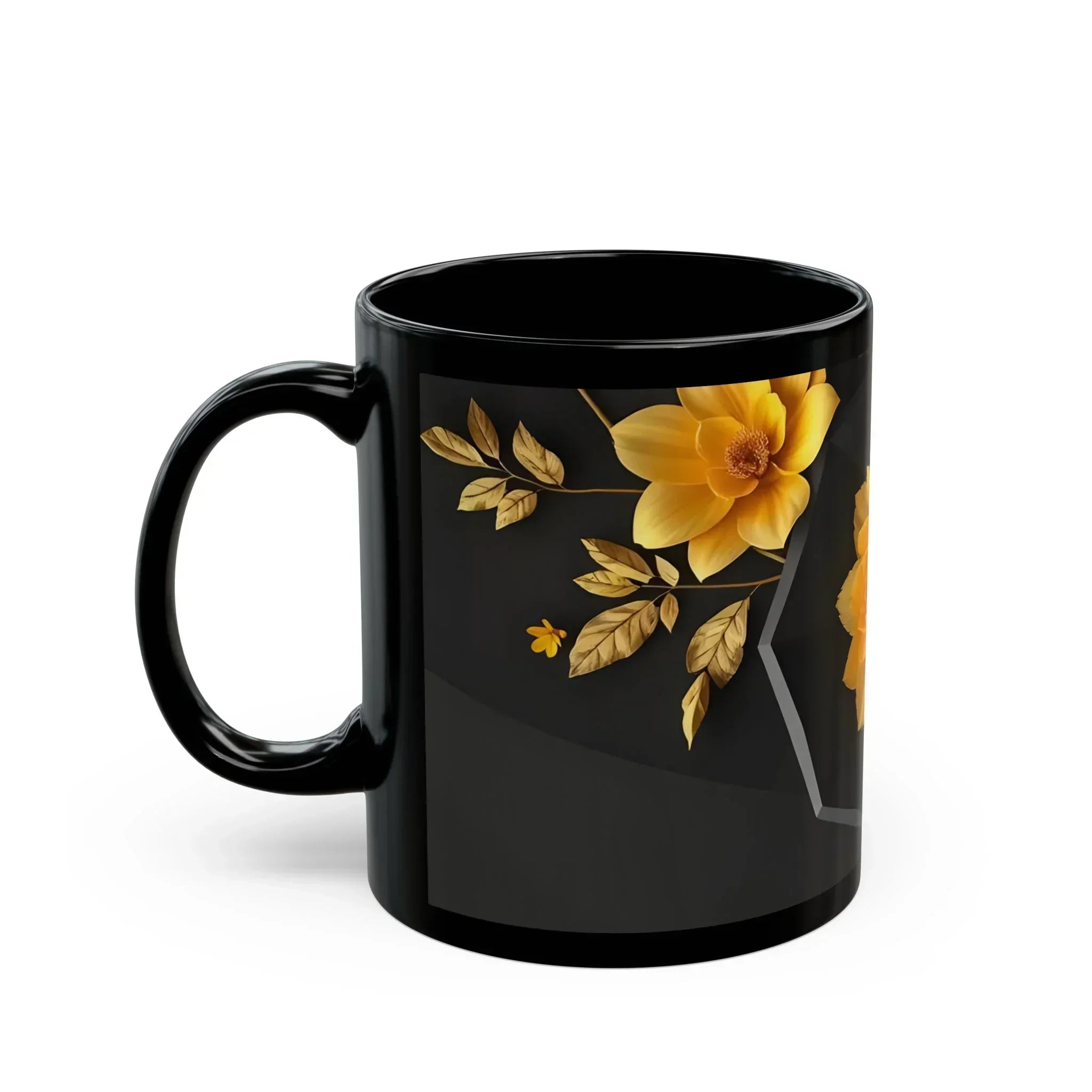 Glossy Black Floral Mug (11oz, 15oz) - KARARMDESIGN