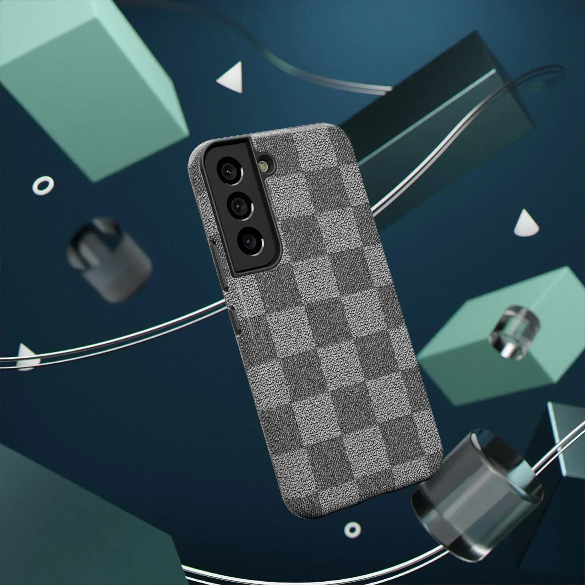 Gray Checkered Phone Case for iPhone 12-16 and Galaxy S21-S22 - KARARMDESIGN