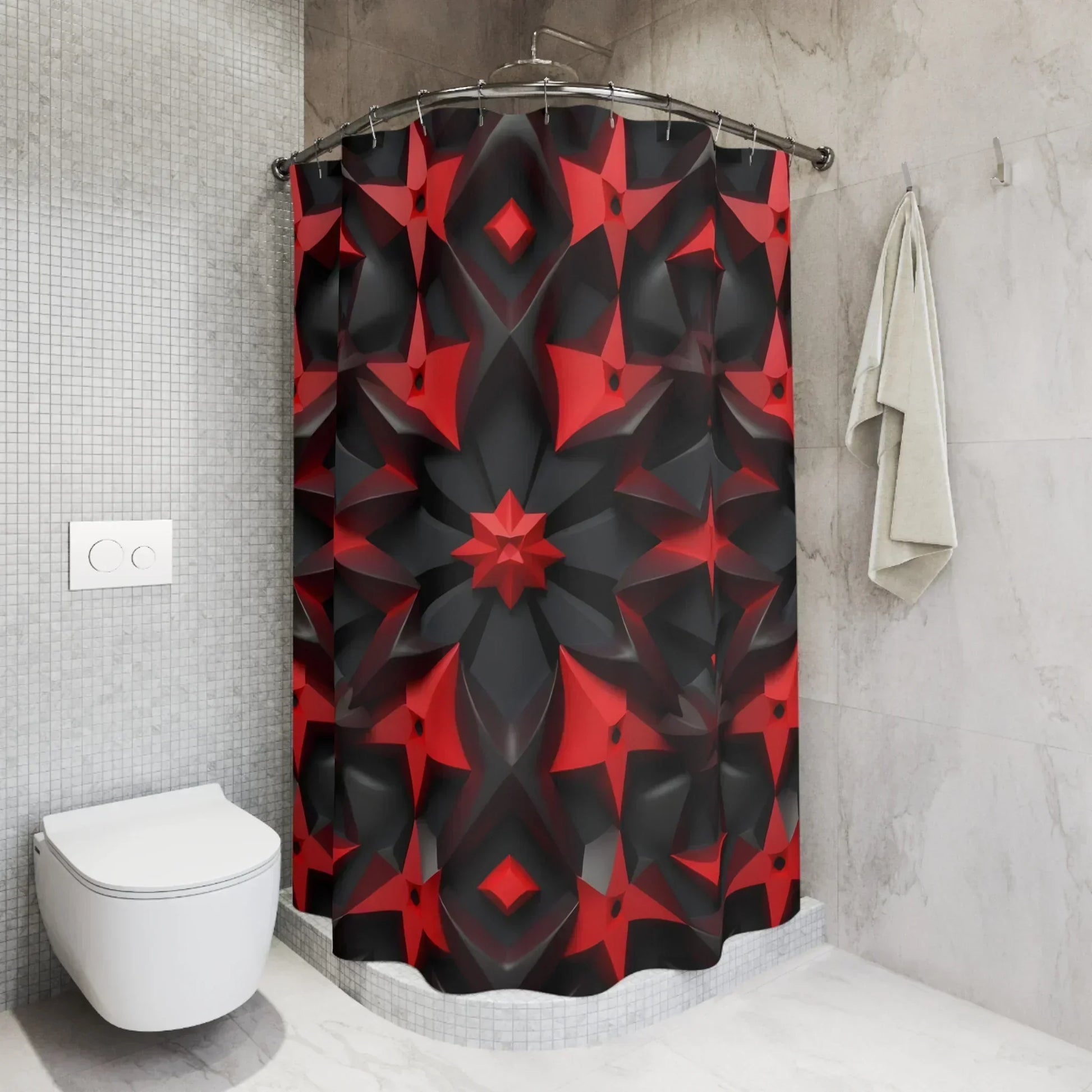Black and Red Geometric Shower Curtain - KarArmDesign