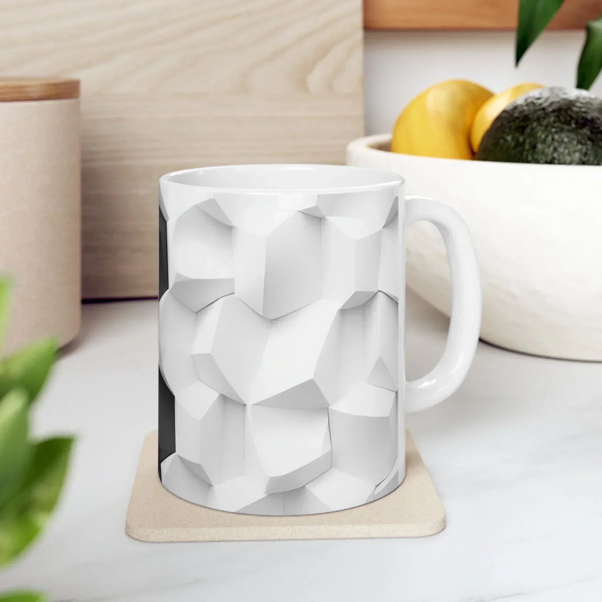 Stylish Black & White Faceted Design Ceramic Mug - 11oz - KarArmDesign