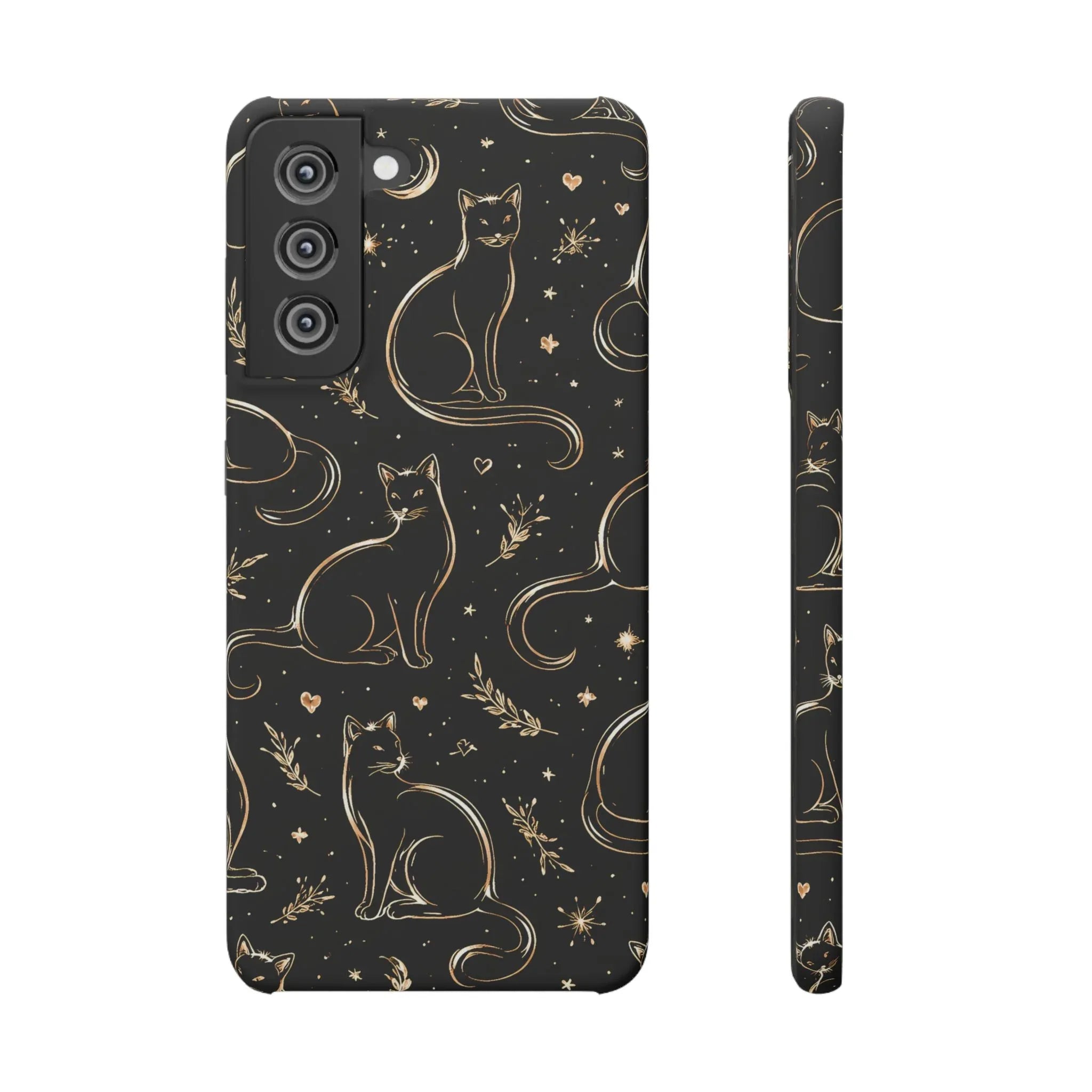 Golden Cat Pattern Phone Case for iPhone 11–17 & Galaxy S21–S25 - KARARMDESIGN