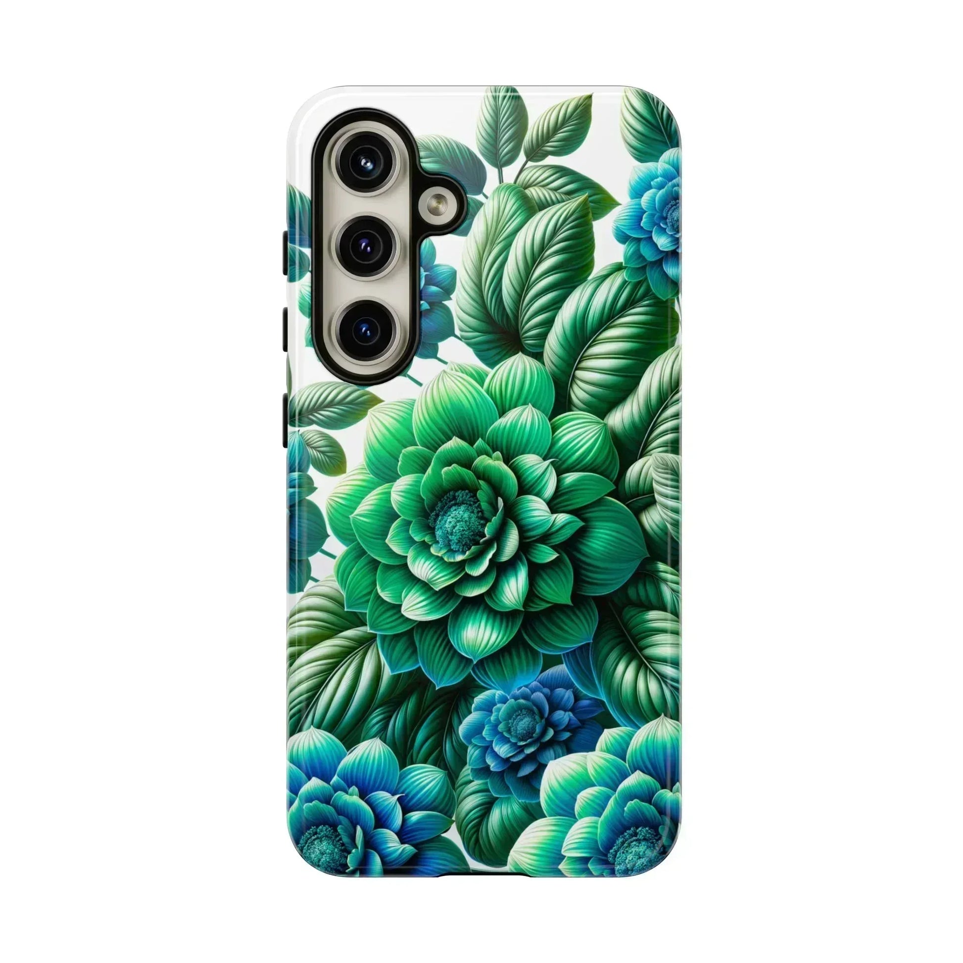 Green and Blue Floral Phone Case for Galaxy S10-S25 - KARARMDESIGN
