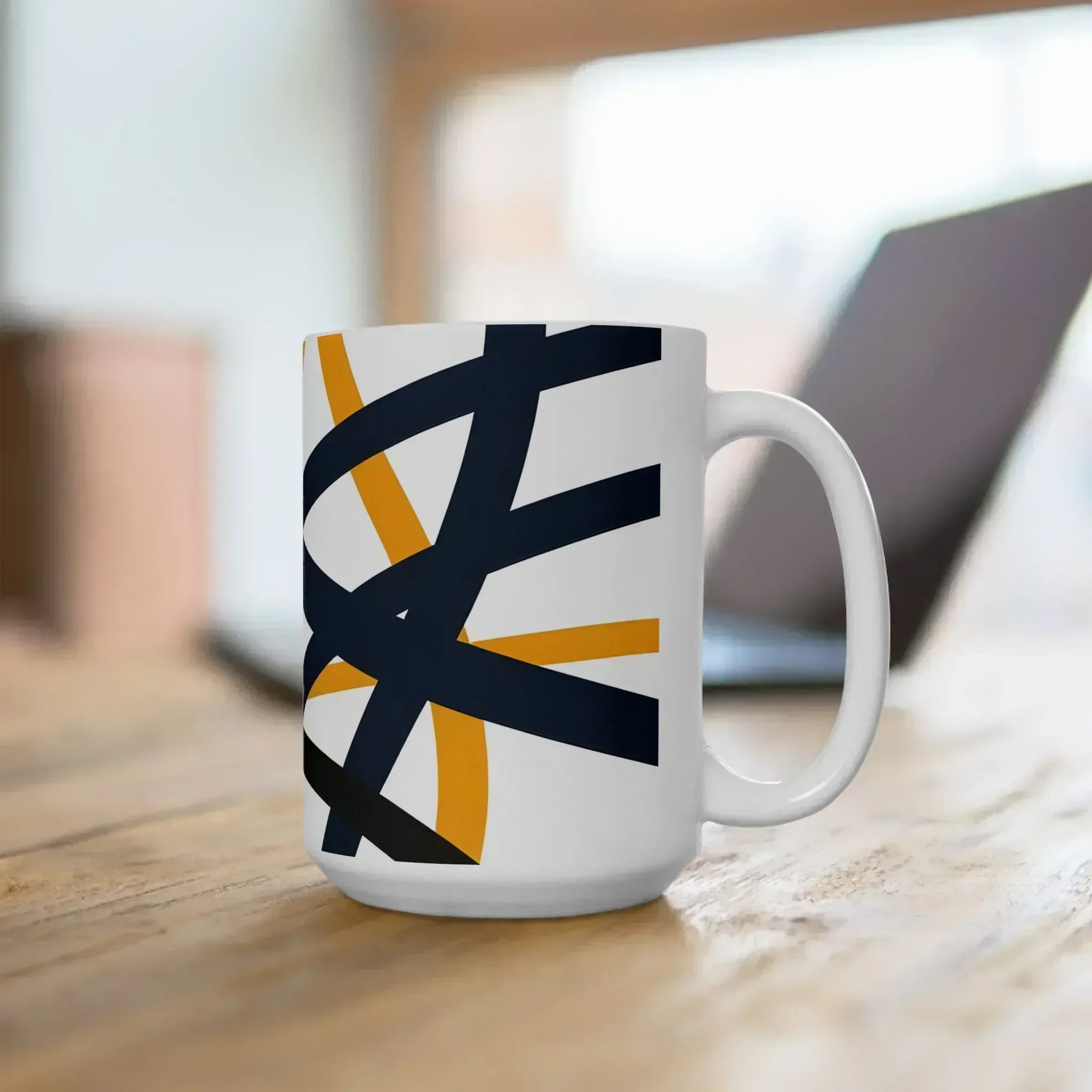 Navy Blue and Orange Smoke Pattern Ceramic Mug - KARARMDESIGN