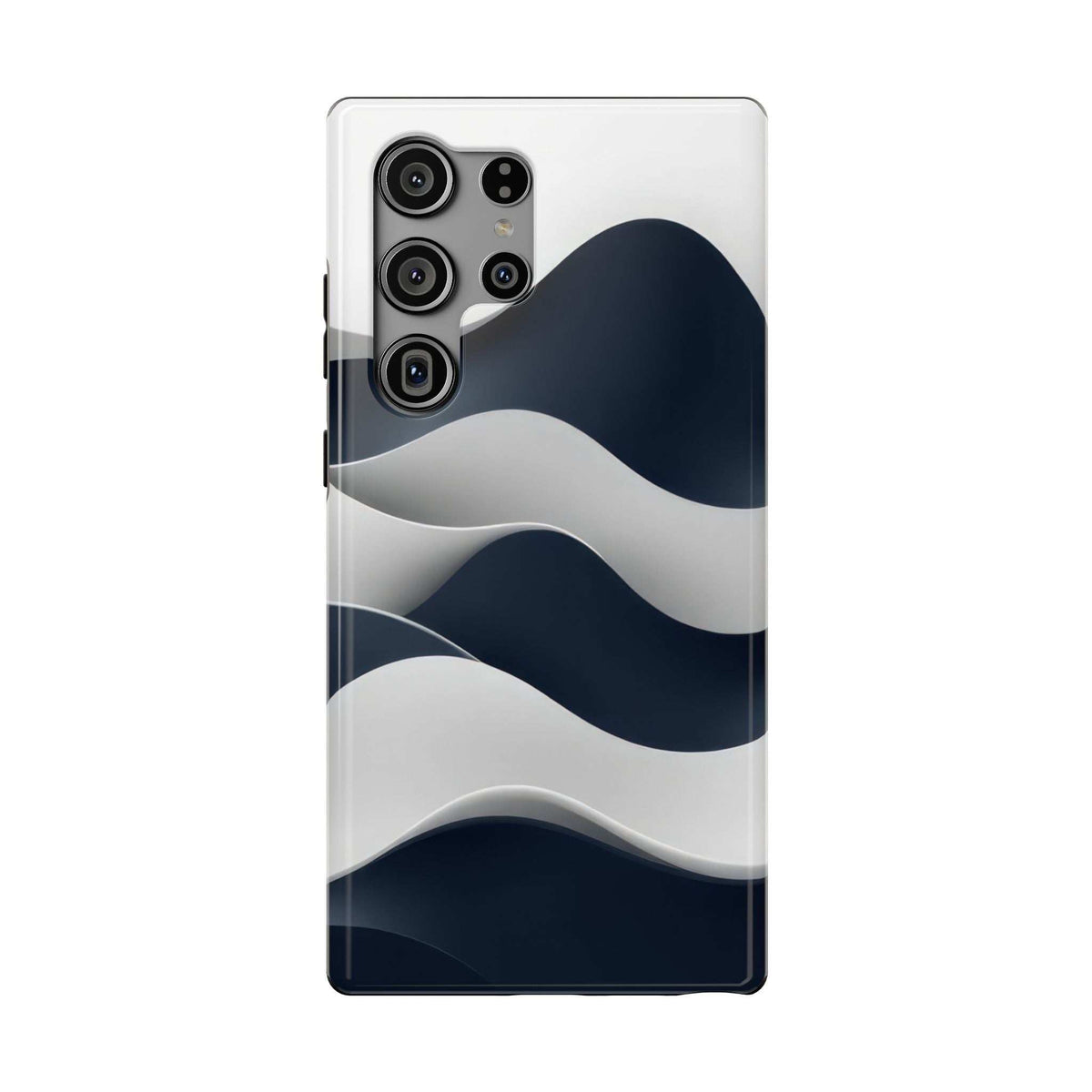 Glossy phone case with ocean wave pattern, camera cutouts and flash window