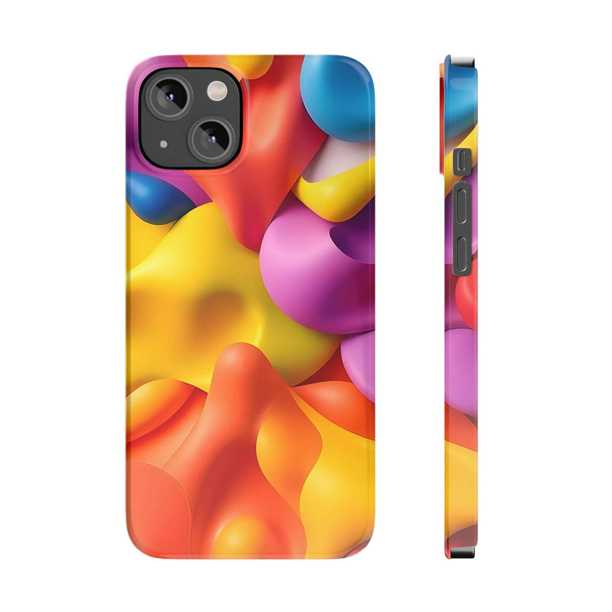 Multicolor abstract phone case with camera cutouts and visible side profile