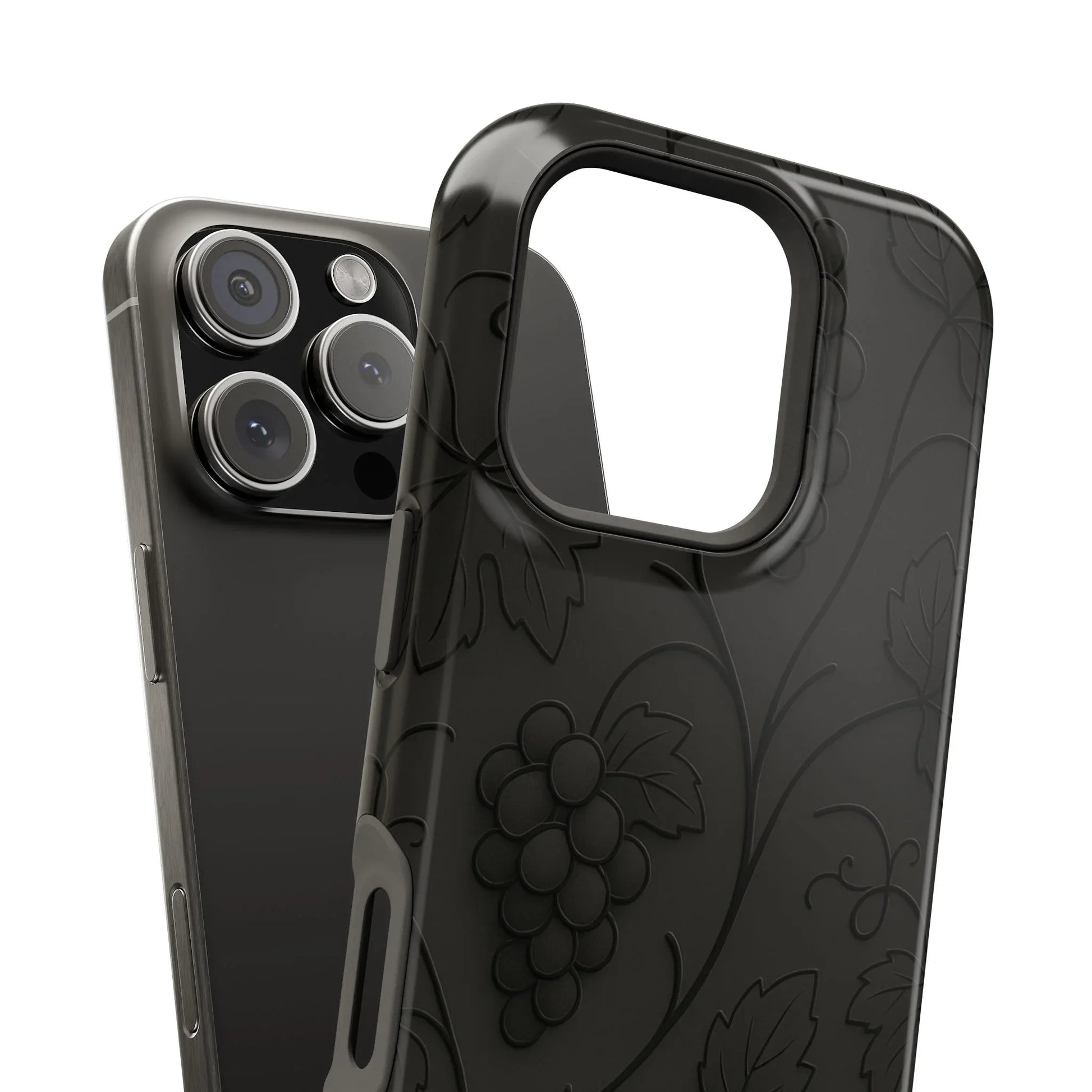 Elegant Embossed Grape Leaf Black Phone Case for iPhone and Galaxy - KARARMDESIGN