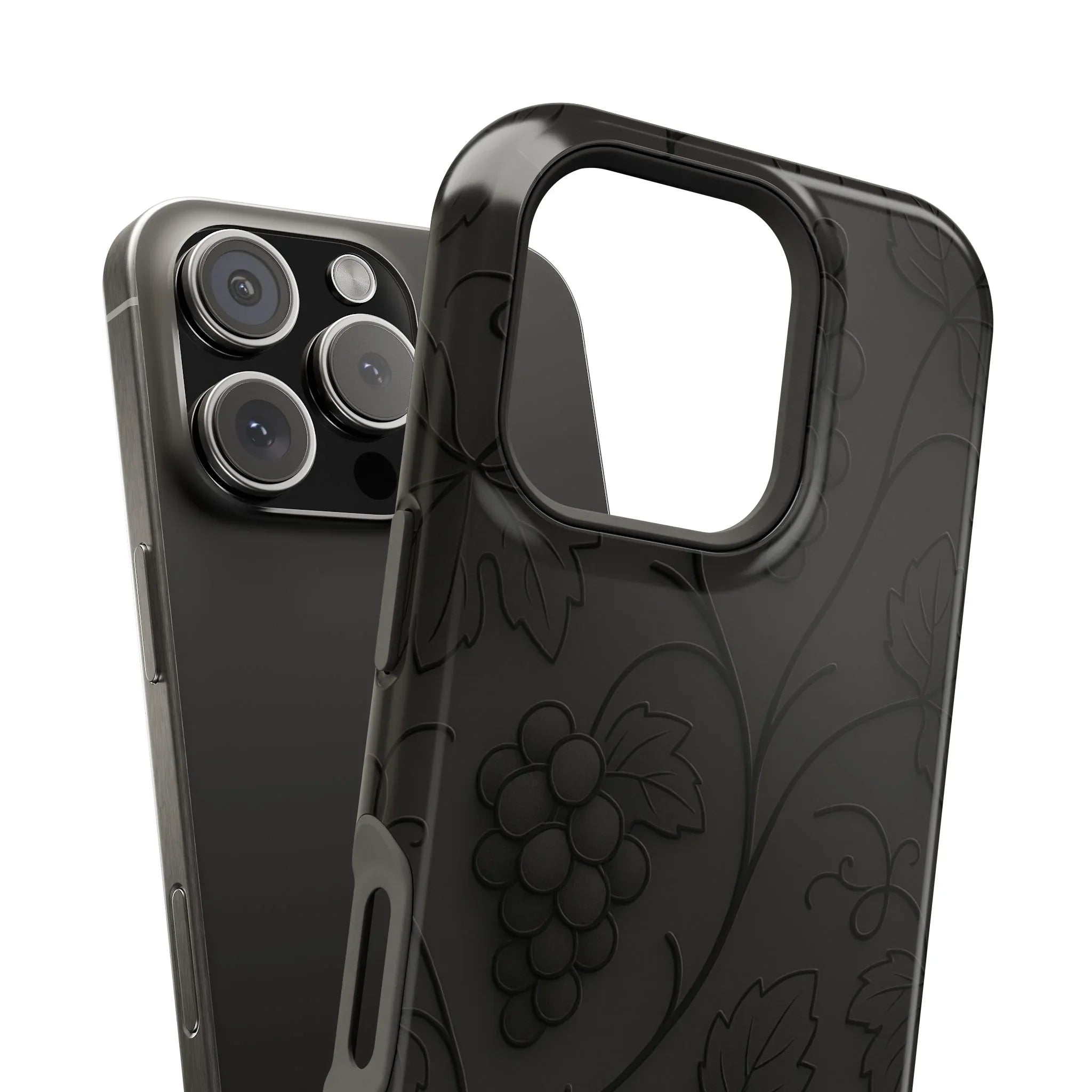 Elegant Embossed Grape Leaf Black Phone Case for iPhone and Galaxy - KARARMDESIGN
