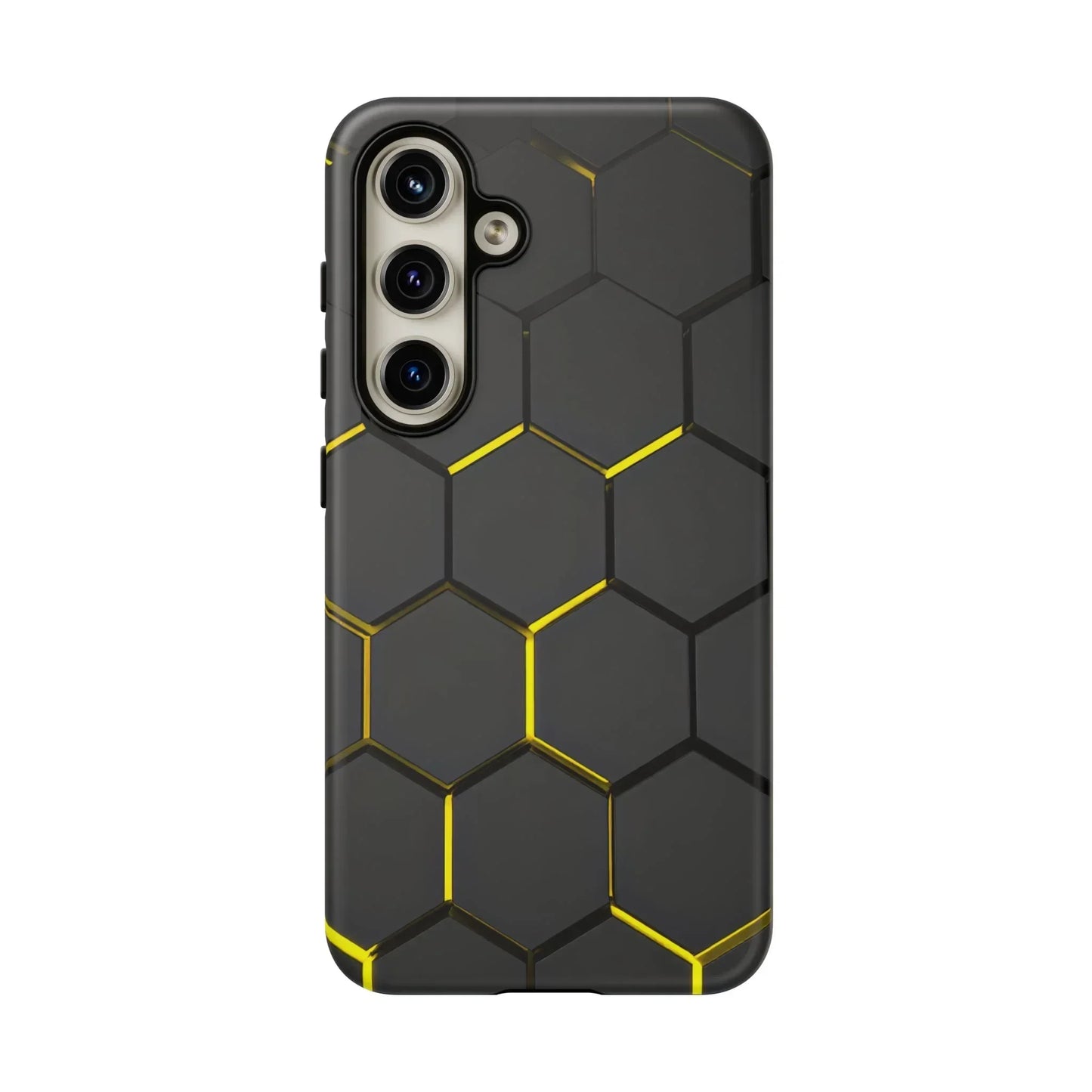 Black and Yellow Hexagon Geometric Tough Phone Case for Galaxy and Pixel - KarArmDesign