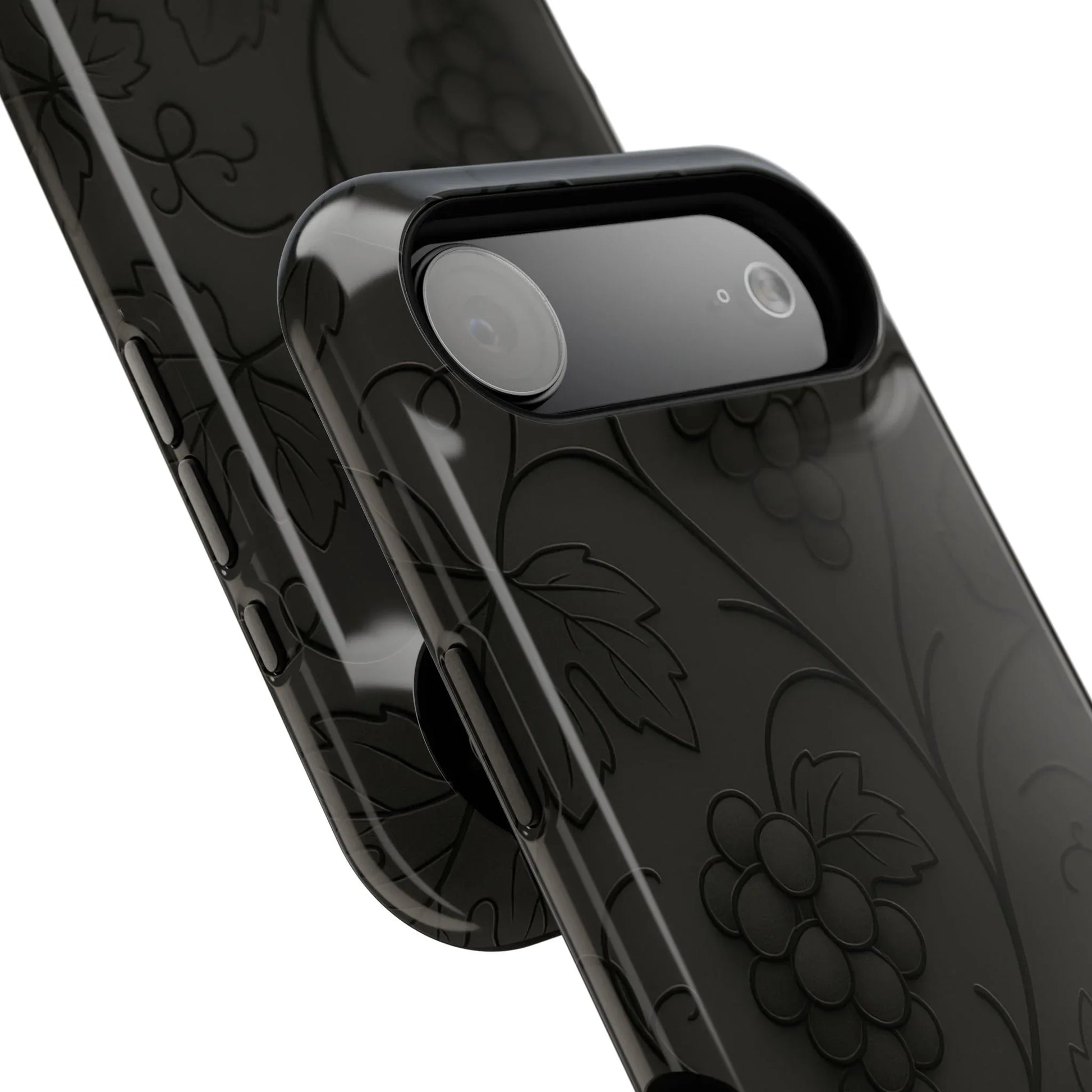 Elegant Embossed Grape Leaf Black Phone Case for iPhone and Galaxy - KARARMDESIGN