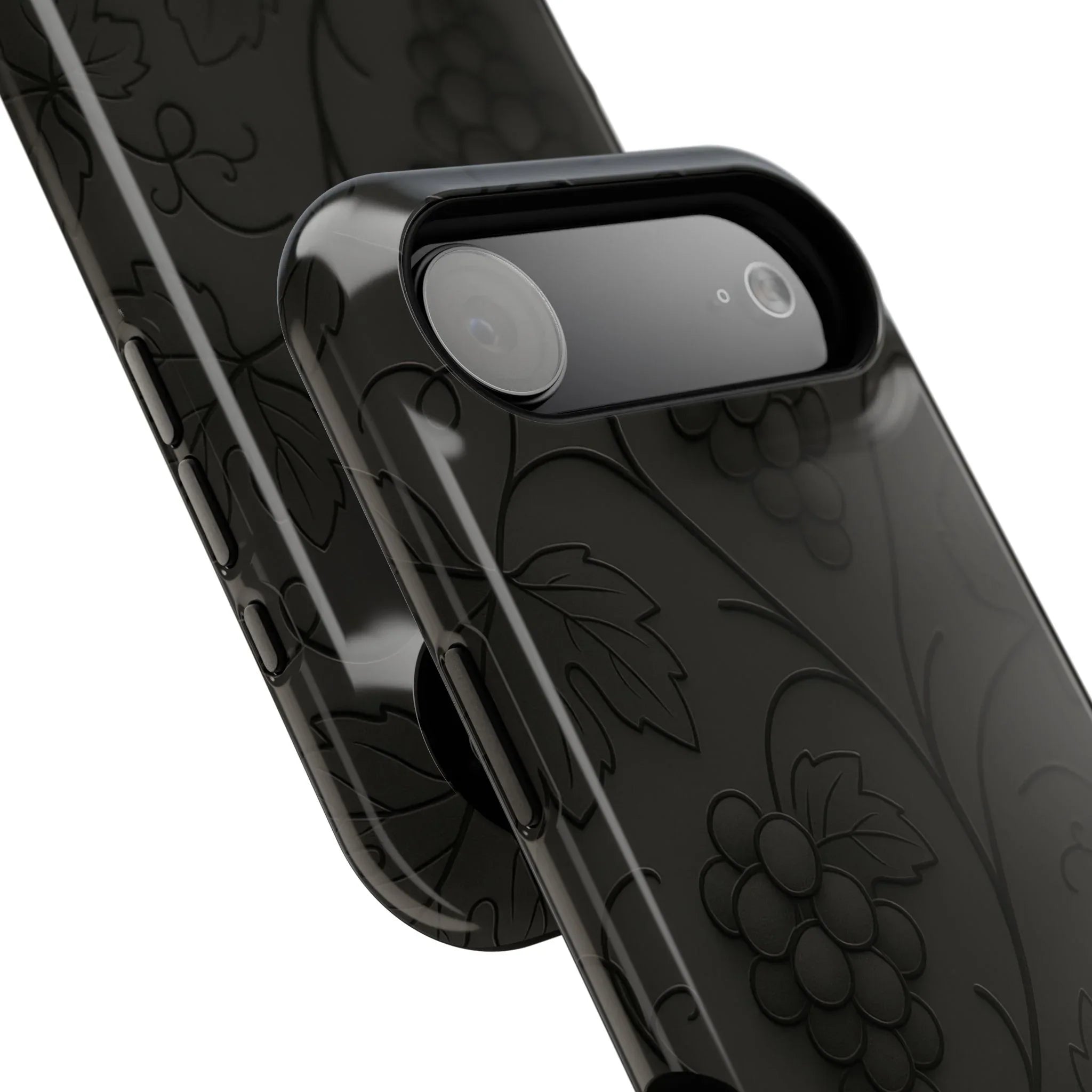 Elegant Embossed Grape Leaf Black Phone Case for iPhone and Galaxy - KARARMDESIGN