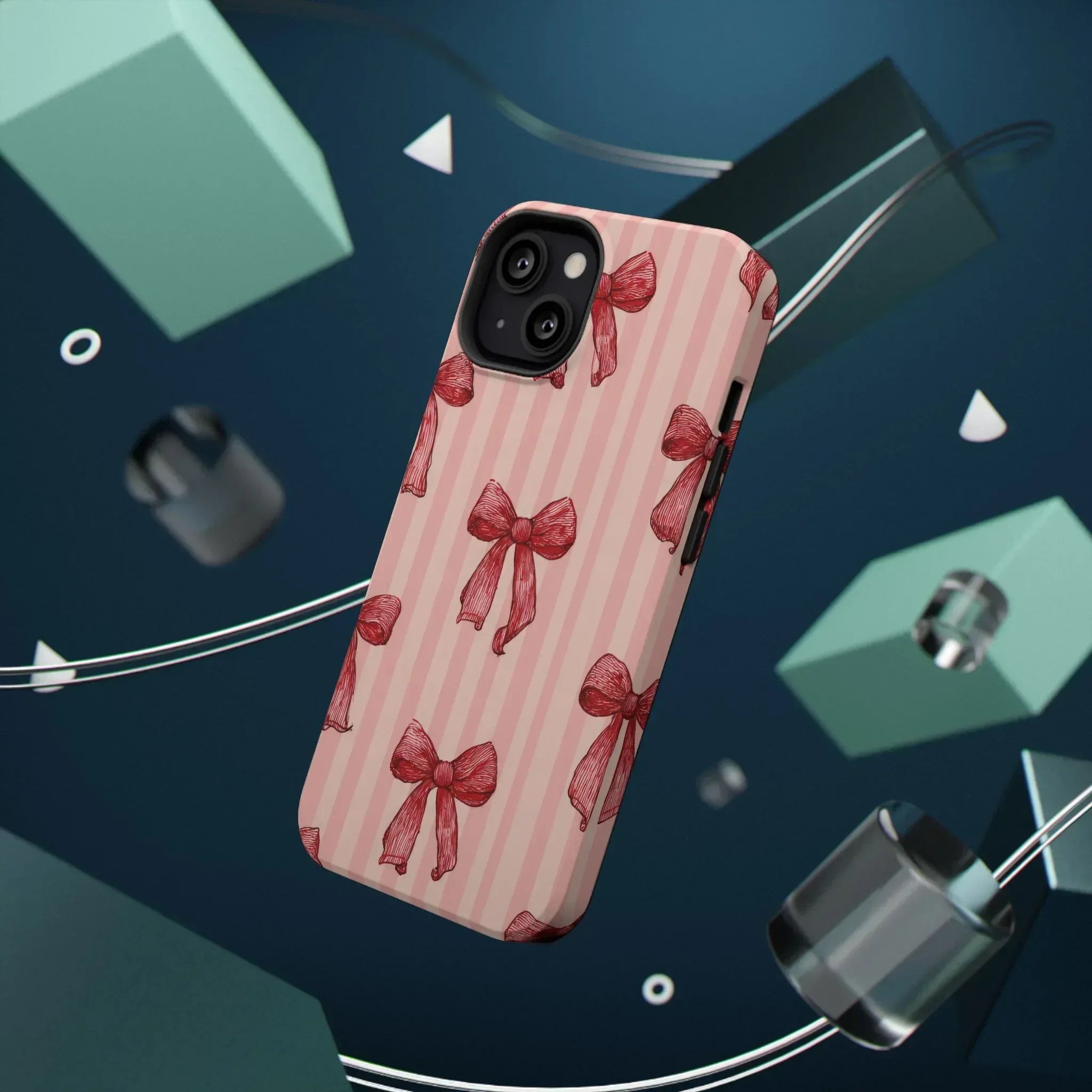 Red Bow Stripe Phone Case for iPhone 11-17 & Galaxy S21-S22 - KARARMDESIGN