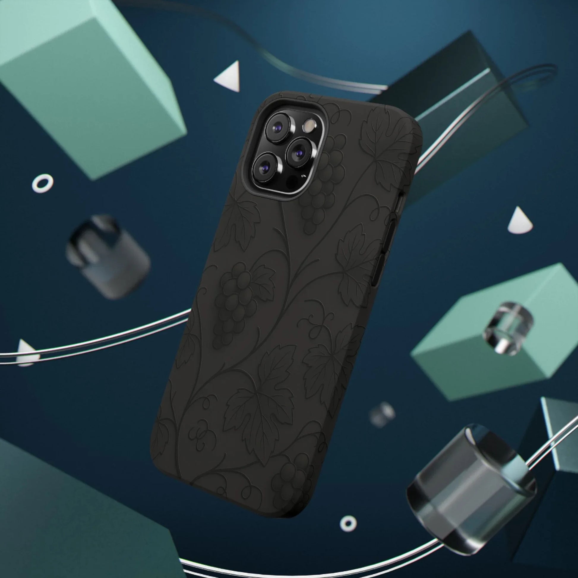 Elegant Embossed Grape Leaf Black Phone Case for iPhone and Galaxy - KARARMDESIGN