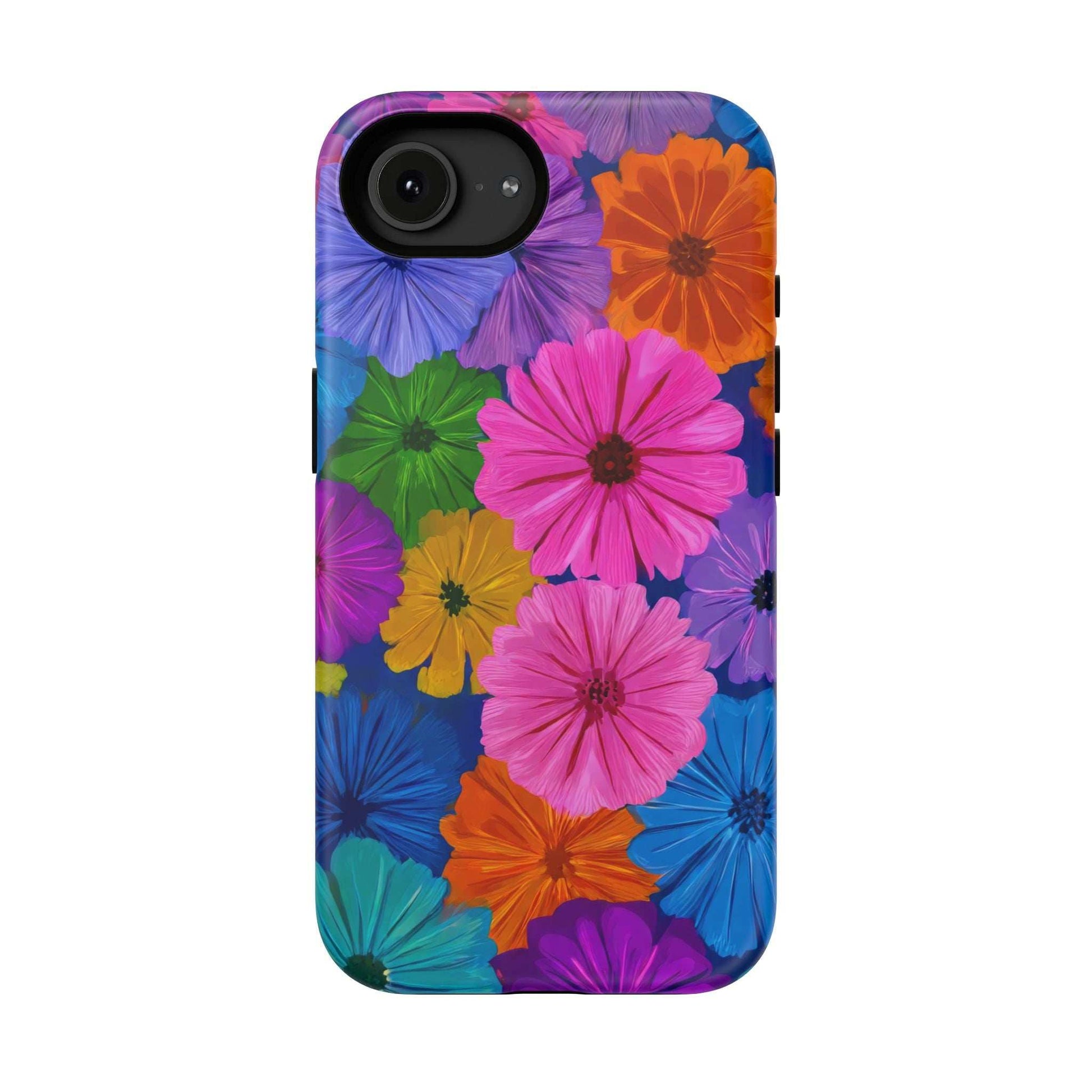 Flower-pattern phone case with glossy finish; covers back with camera openings
