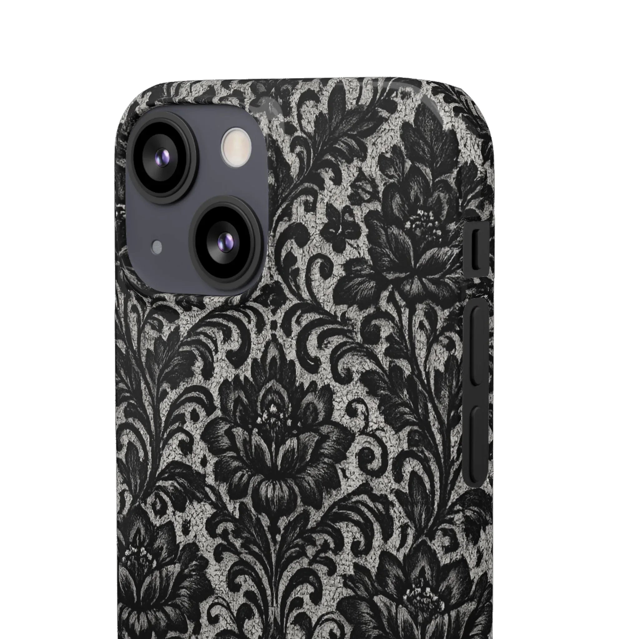Black Damask Floral Phone Case for iPhone 11-17 and Galaxy S20-S25 - KARARMDESIGN