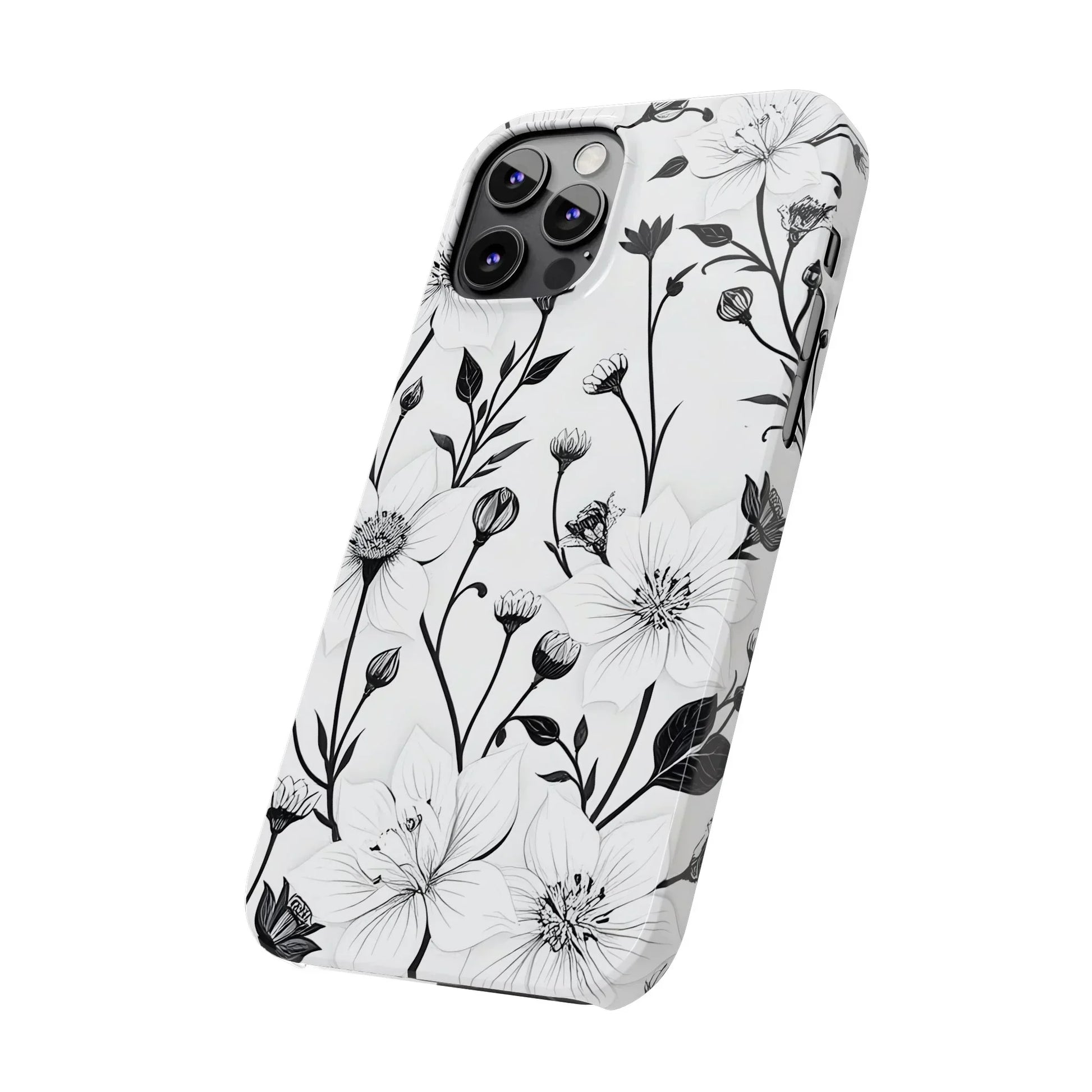 Monochrome Bloom Slim Floral Phone Case for iPhone 7-16 Models - KarArmDesign