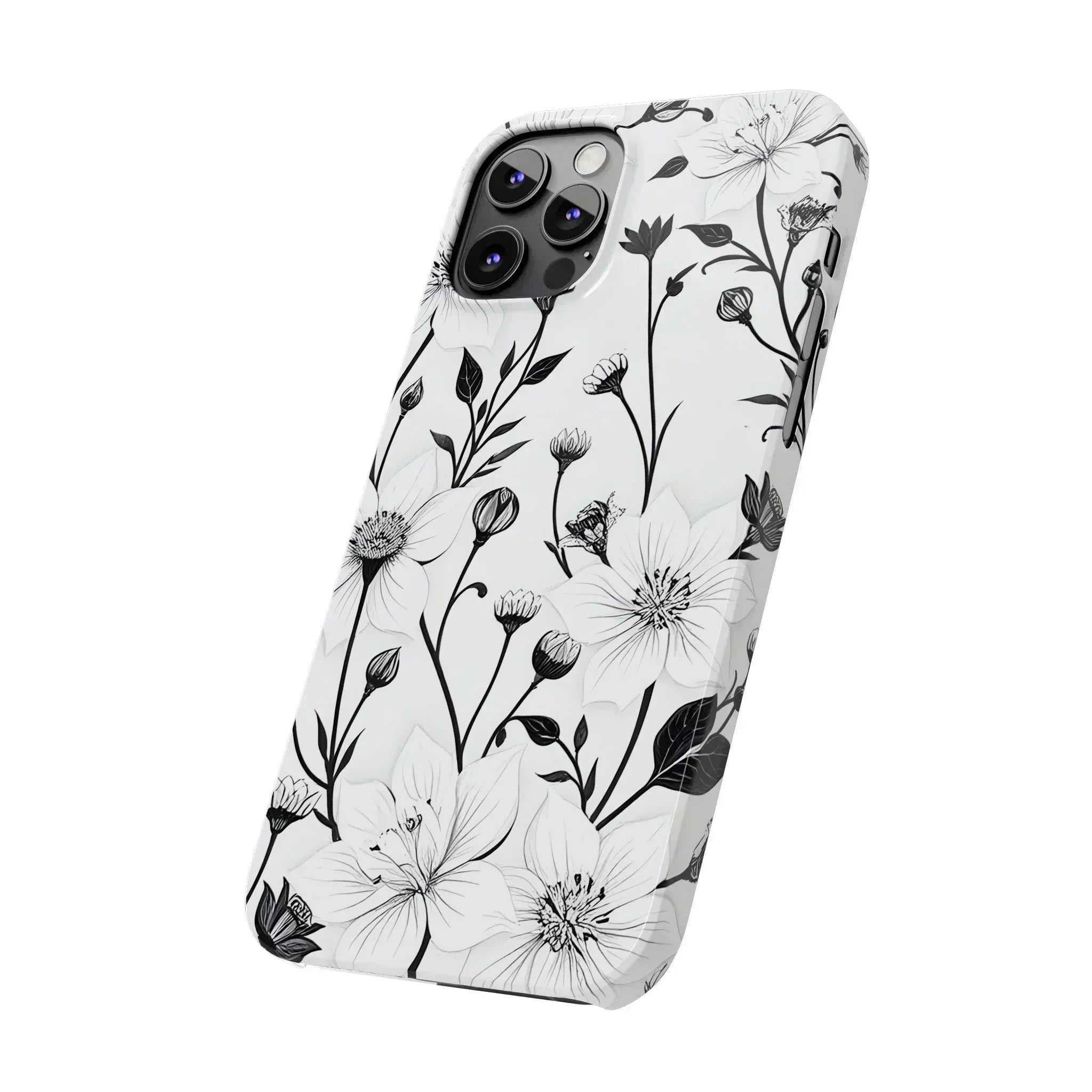 Monochrome Bloom Floral Phone Case for iPhone 11-16 - KARARMDESIGN