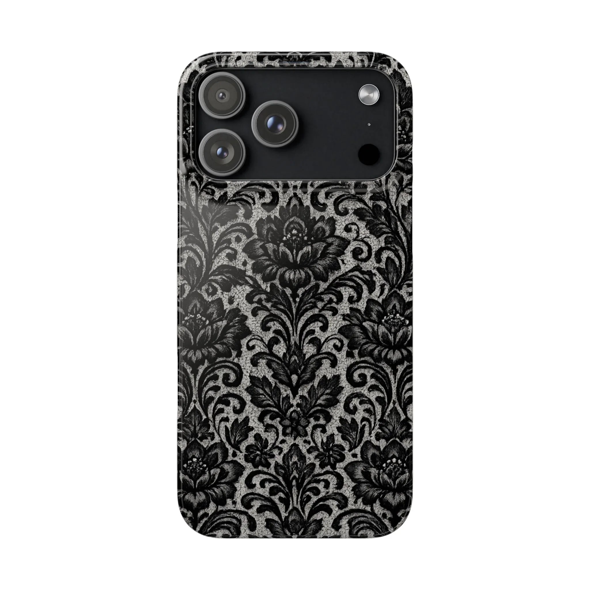 Black Damask Floral Phone Case for iPhone 11-17 and Galaxy S20-S25 - KARARMDESIGN