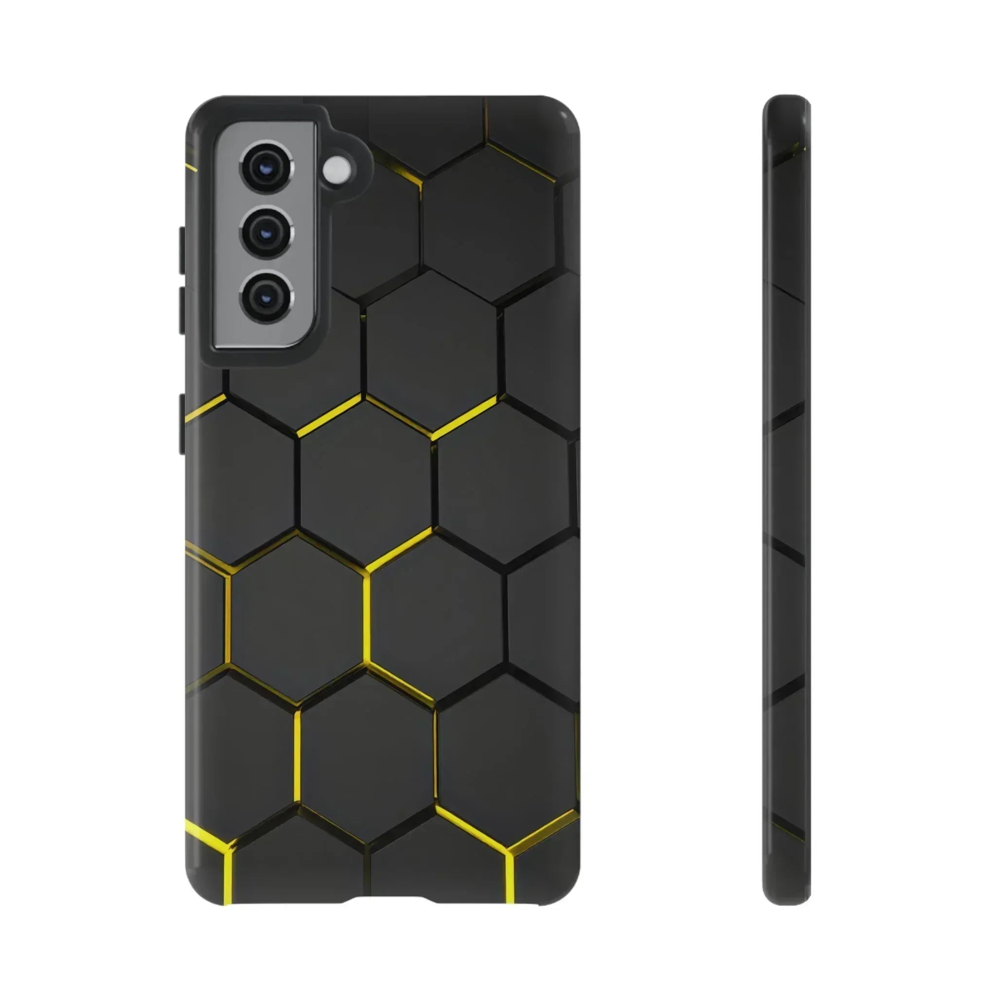 Black and Yellow Hexagon Geometric Tough Phone Case for Galaxy and Pixel - KARARMDESIGN