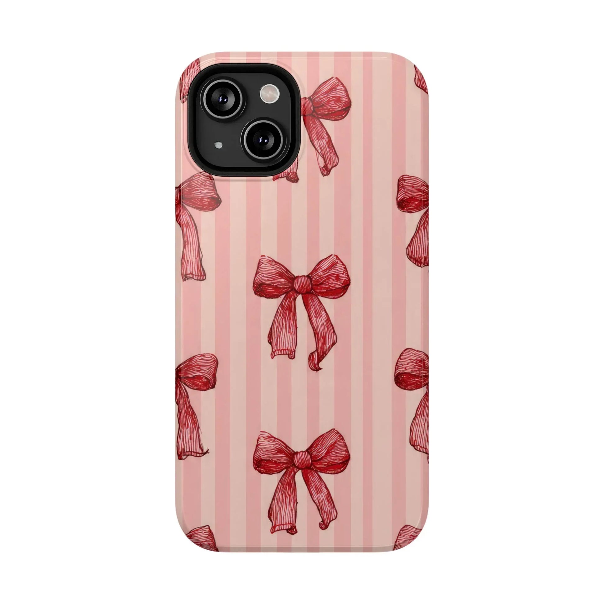 Red Bow Stripe Phone Case for iPhone 11-17 & Galaxy S21-S22 - KARARMDESIGN