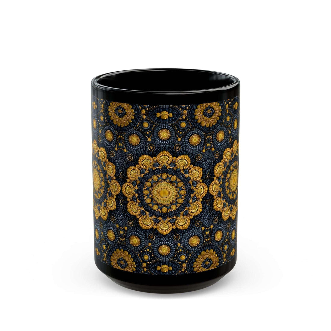 Golden Mandala Nightfall Mug - Black Mug (11oz, 15oz) - KARARMDESIGN