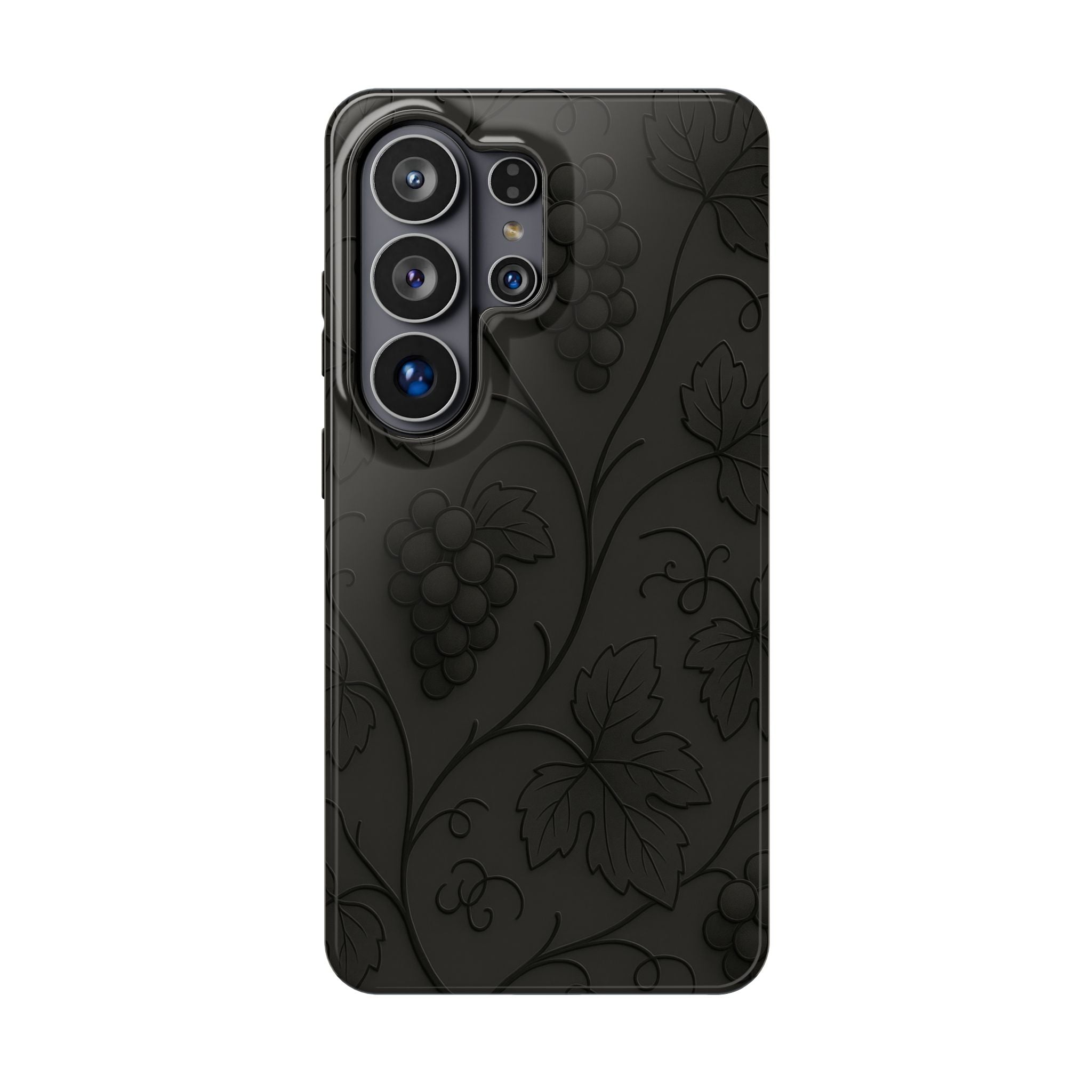 Embossed Grape Leaf Phone Case – Elegant Black Design for iPhone & Samsung