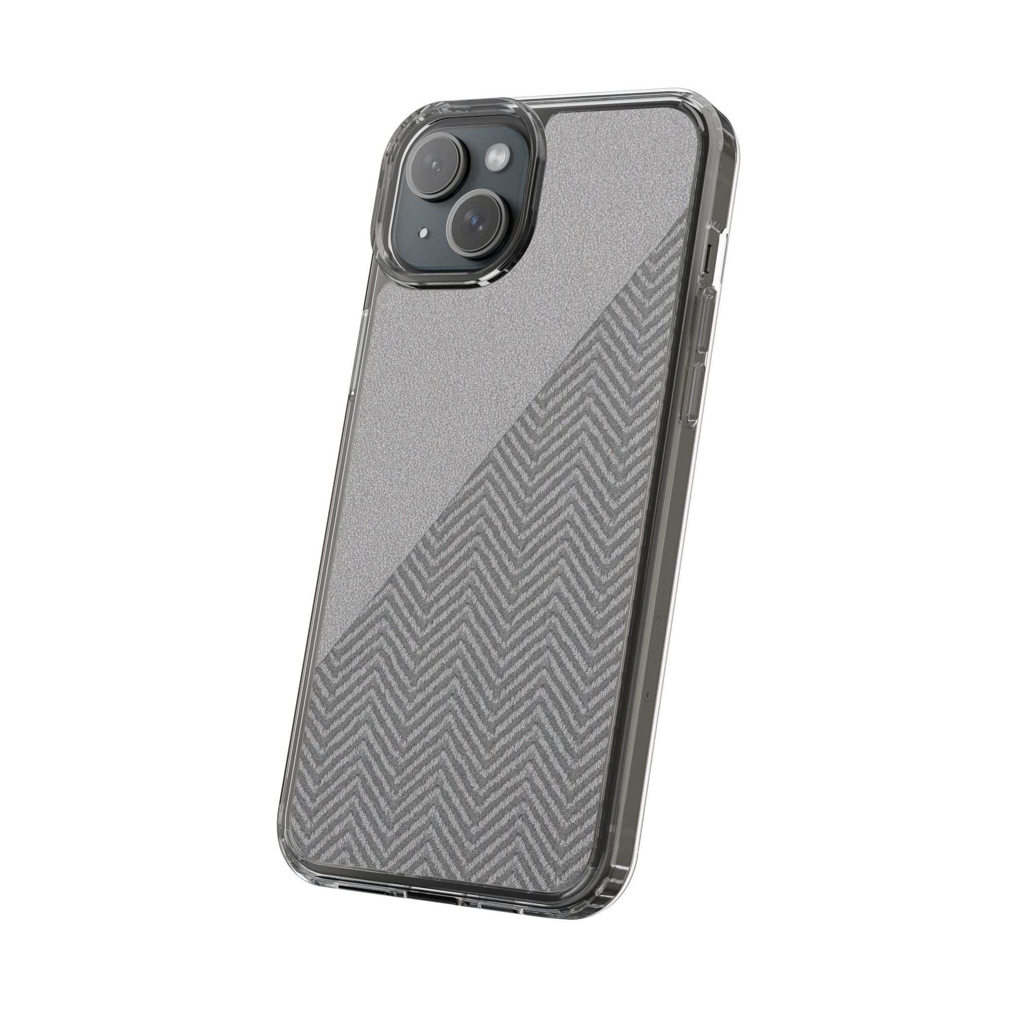 Dark herringbone tough phone case, textured back with diagonal chevron pattern