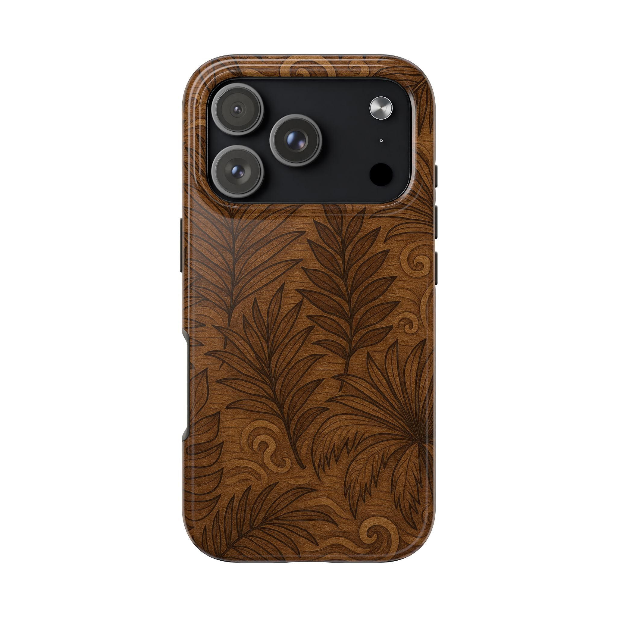 Wood Leaf Armor Phone Case for iPhone 11–17 & Galaxy S21–S26